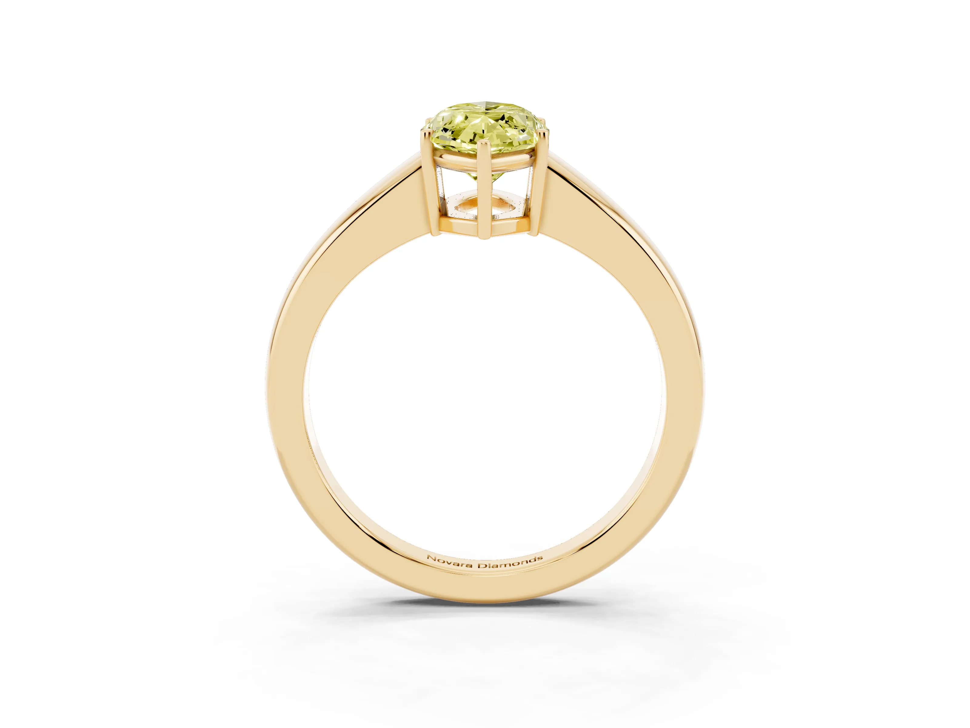 Fancy Yellow Marquise Cut Diamond Solitaire Ring Set in Yellow gold with Tapered Band and Prong Setting
