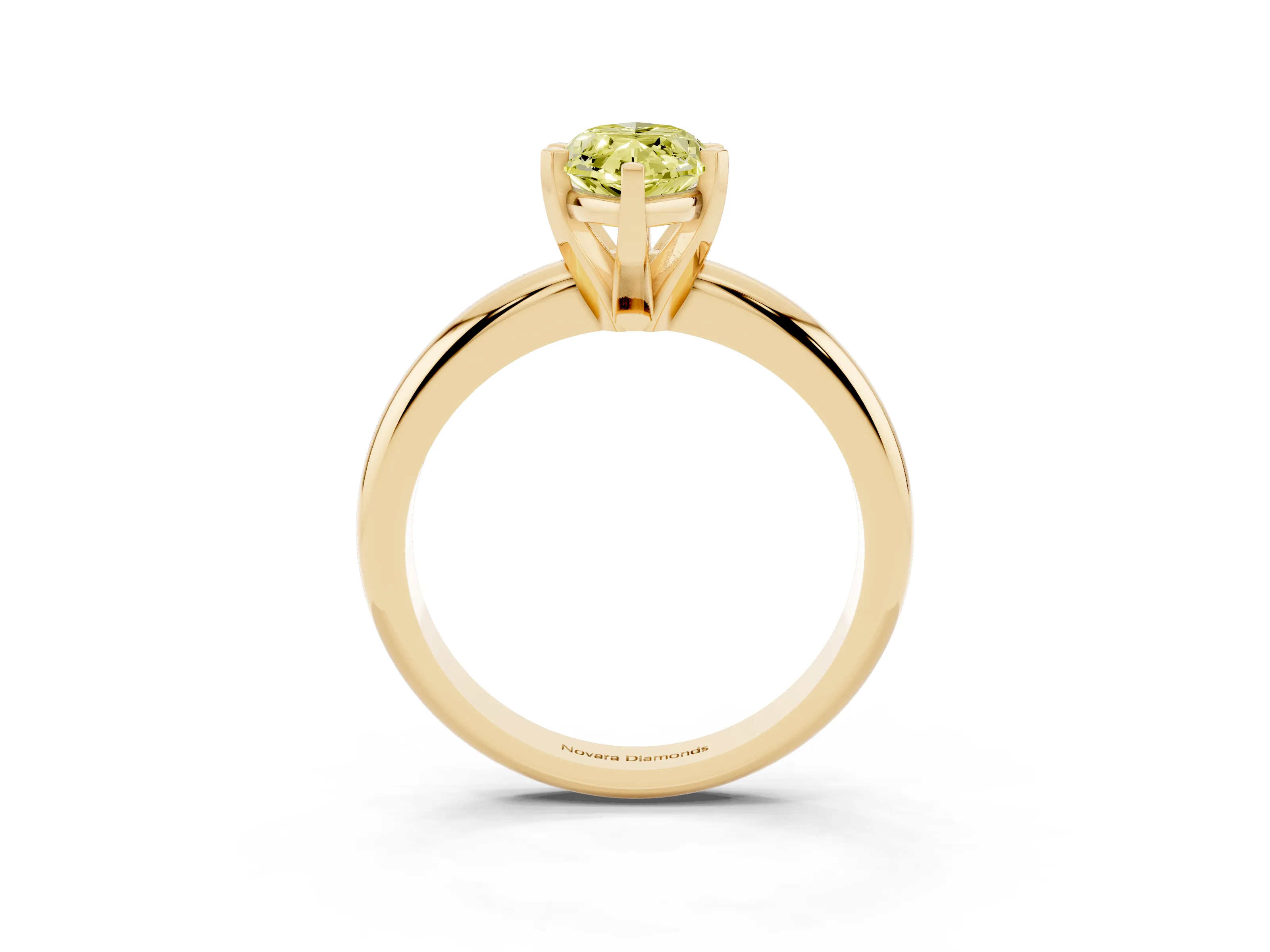 Fancy Yellow Marquise Cut Diamond Solitaire Engagement Ring Set in Yellow gold with Round Band and Prong Setting