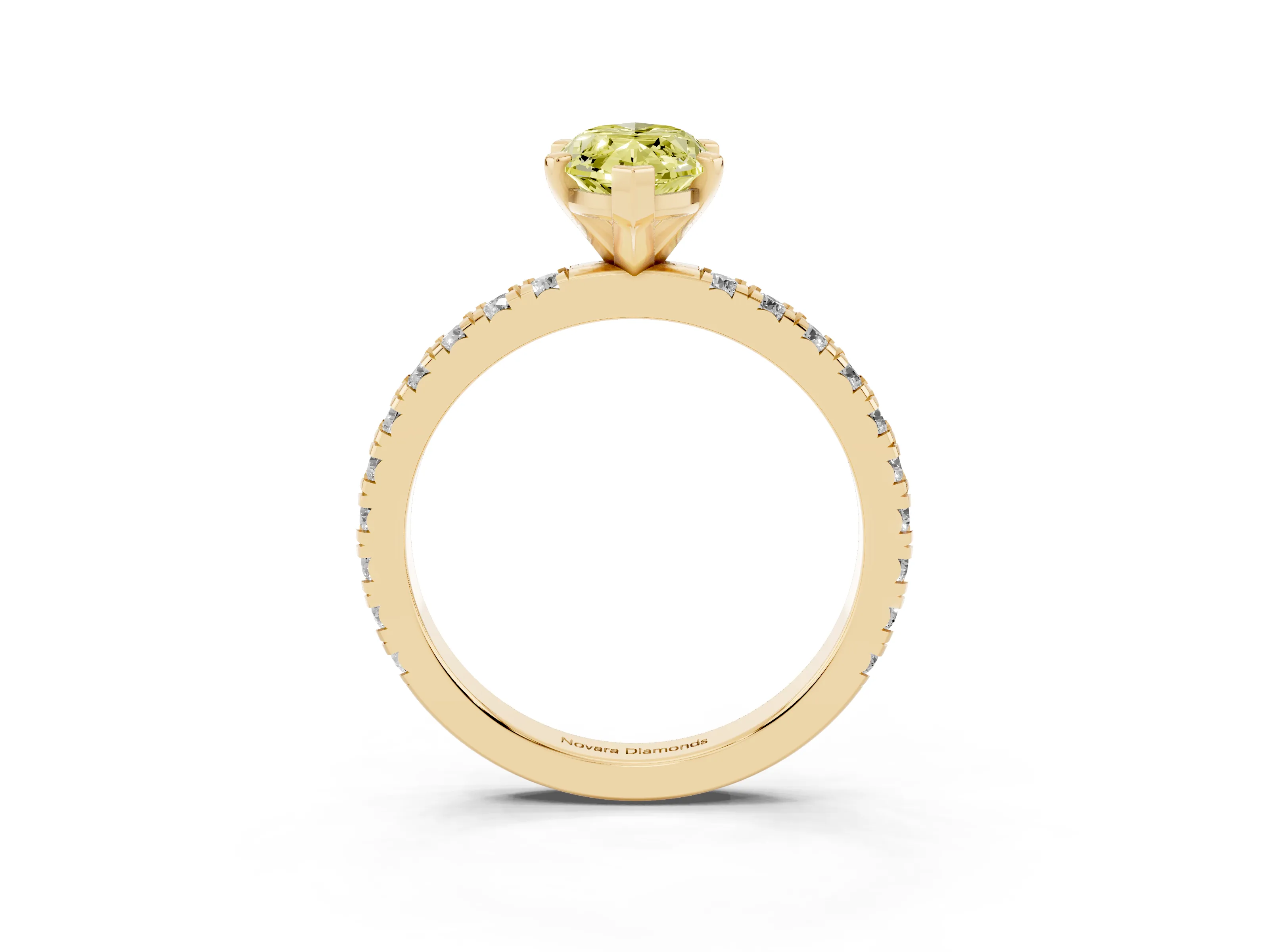 Fancy Yellow Marquise Cut Diamond Pavé Band Solitaire Set in Yellow gold with Prong Setting