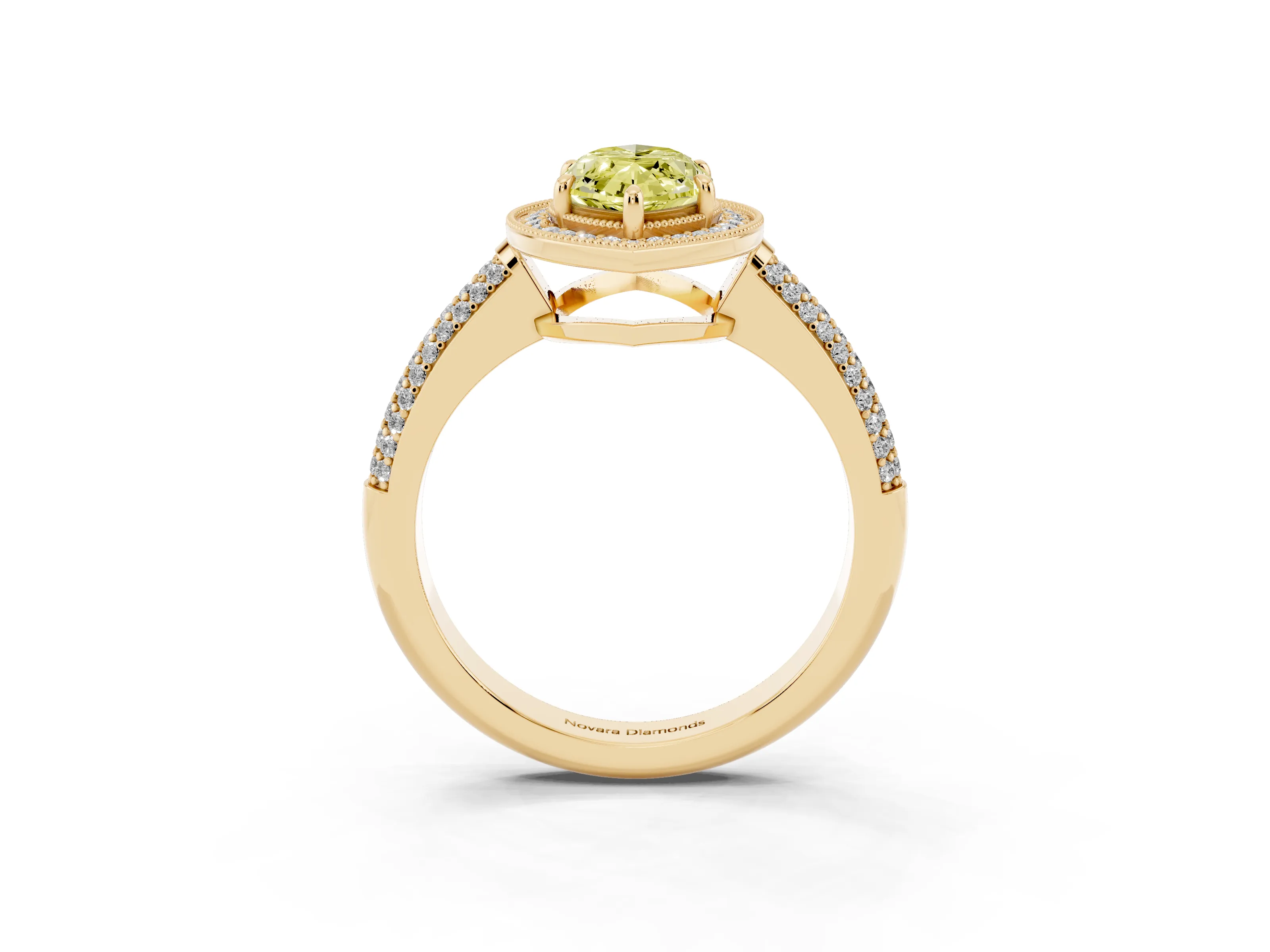Fancy Yellow Marquise Cut Diamond Halo Pavé Band Set in Yellow gold with Prong Setting