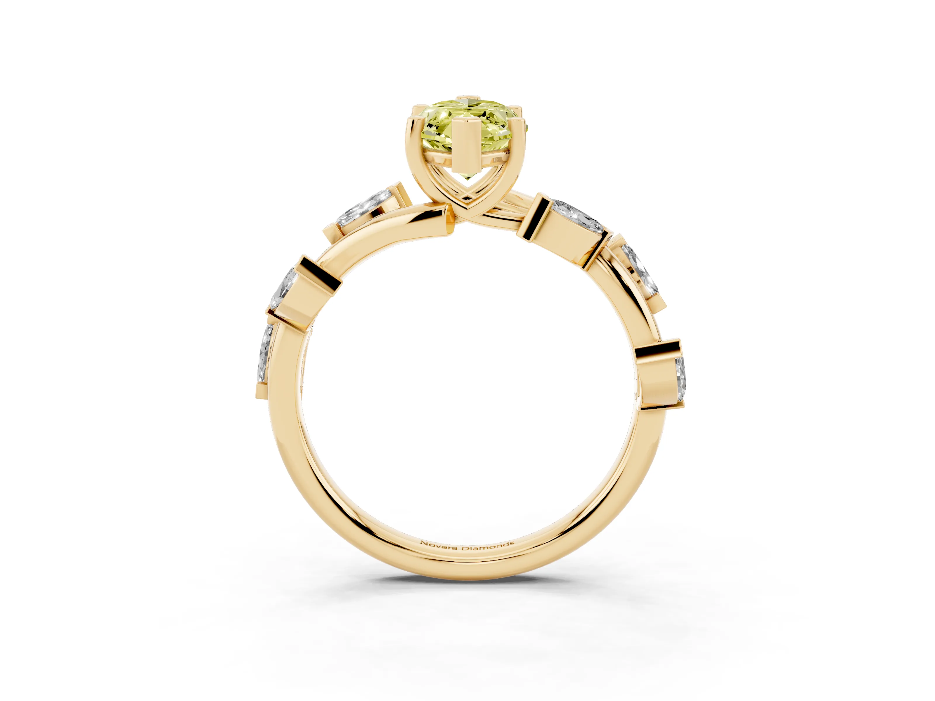 Fancy Yellow Marquise Cut Diamond Solitaire Ring Set in Yellow gold with Twisted Marquise Accent Band