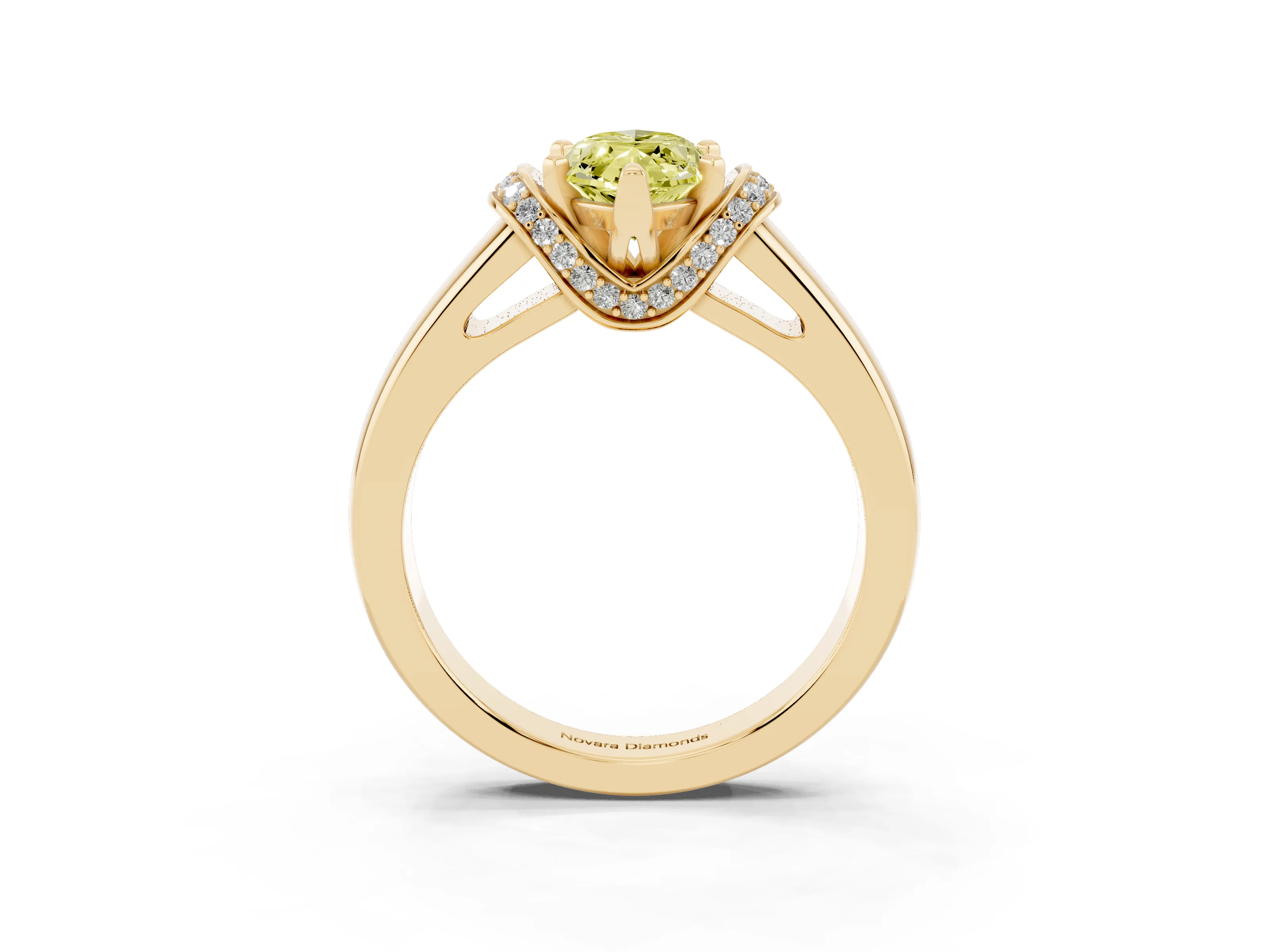 Fancy Yellow Marquise Cut Diamond Pavé Band Solitaire Ring Set in Yellow gold with Prong Setting