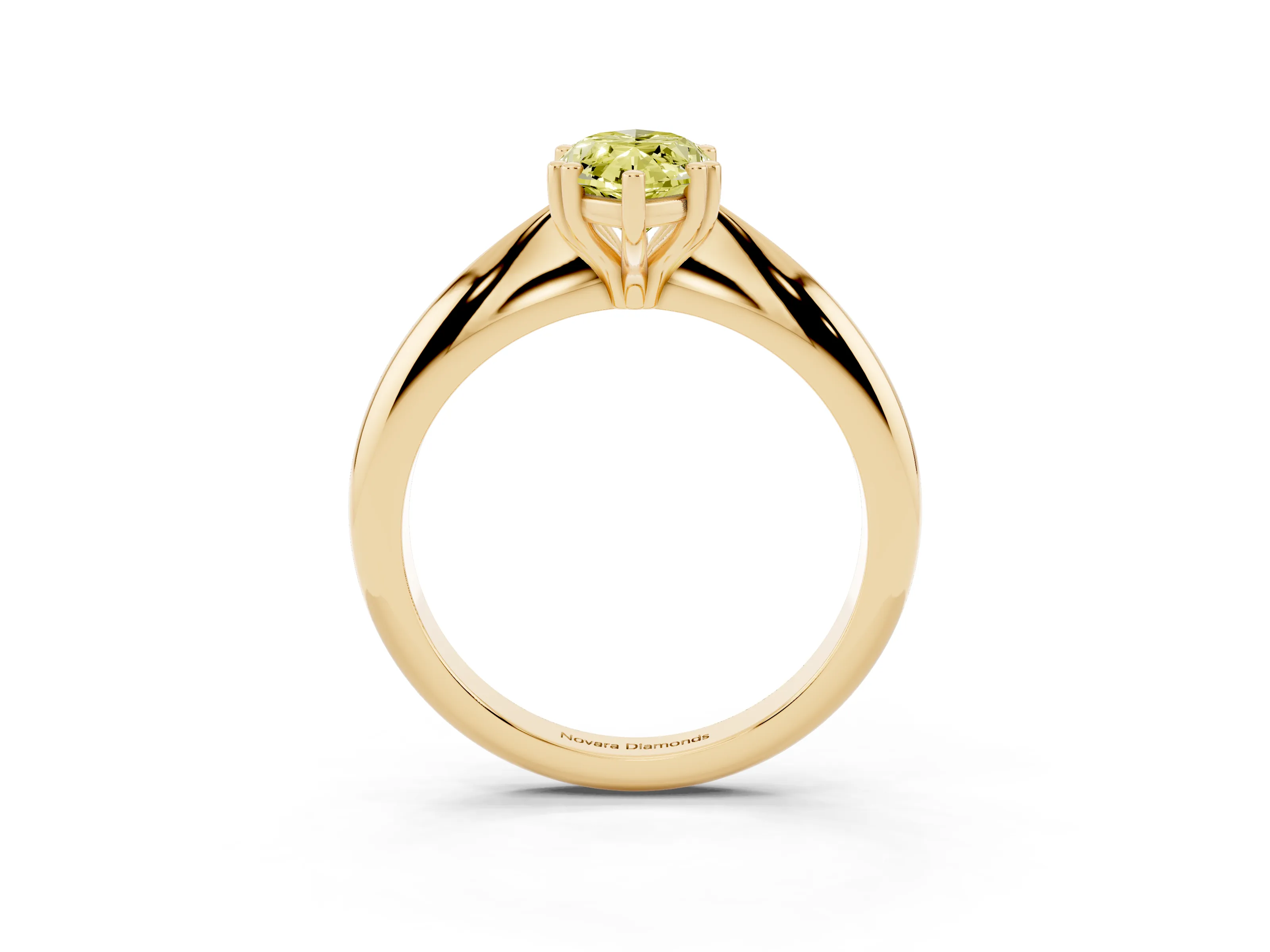 Fancy Yellow Marquise Cut Diamond Solitaire Engagement Ring Set in Yellow gold with Tapered Band and Prong Setting