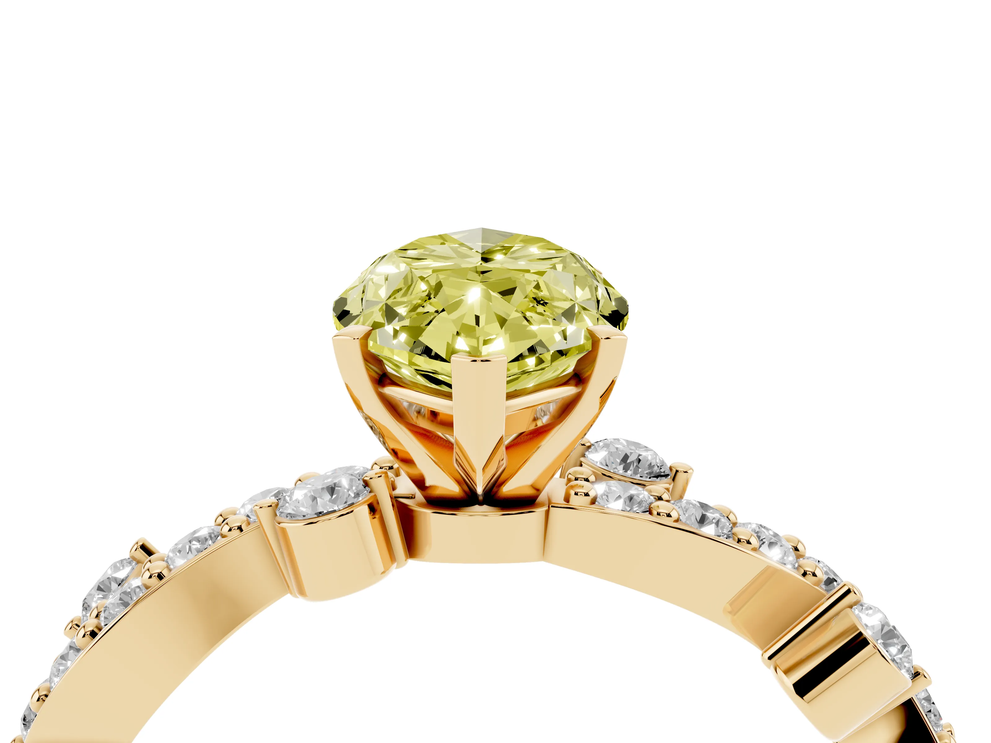 Fancy Yellow Marquise Cut Diamond Solitaire Twisted Band Set in Yellow gold with Pavé Setting