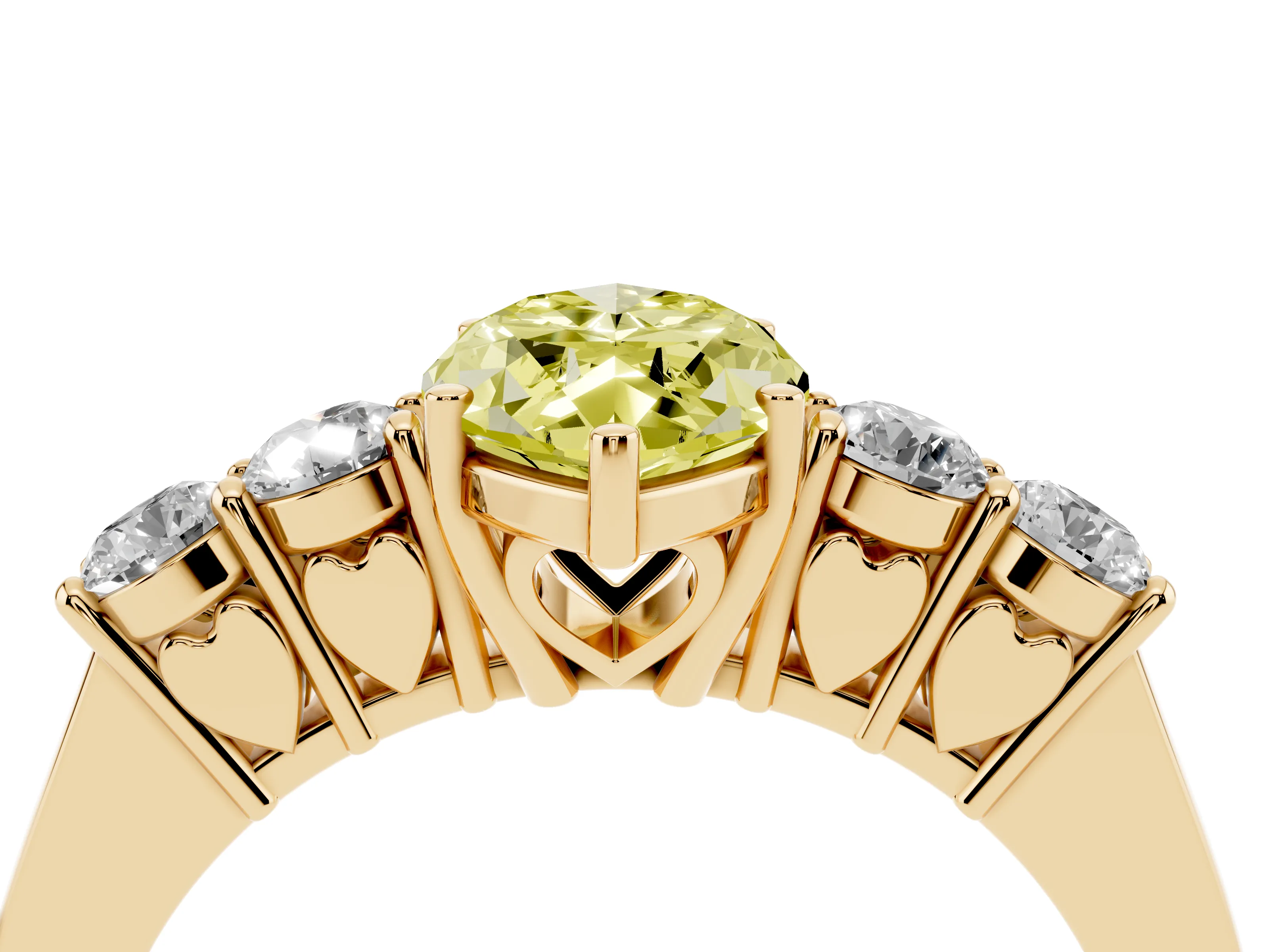 Fancy Yellow Marquise Cut Diamond Five-Stone Prong Set Band Ring Set in Yellow gold with Polished Band