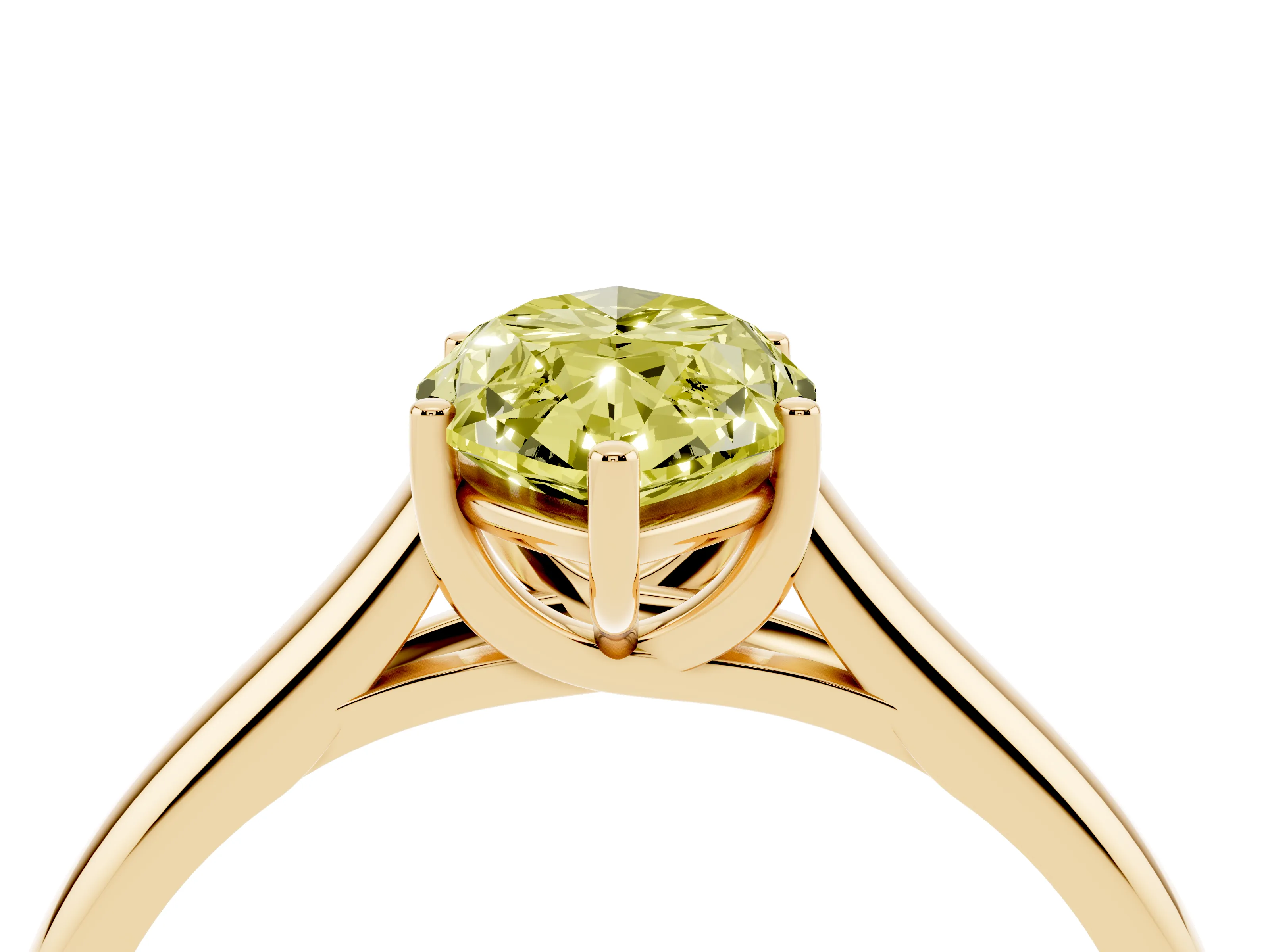 Fancy Yellow Marquise Cut Diamond Solitaire Engagement Ring Set in Yellow gold with Subtly Tapered Band and Prong Setting