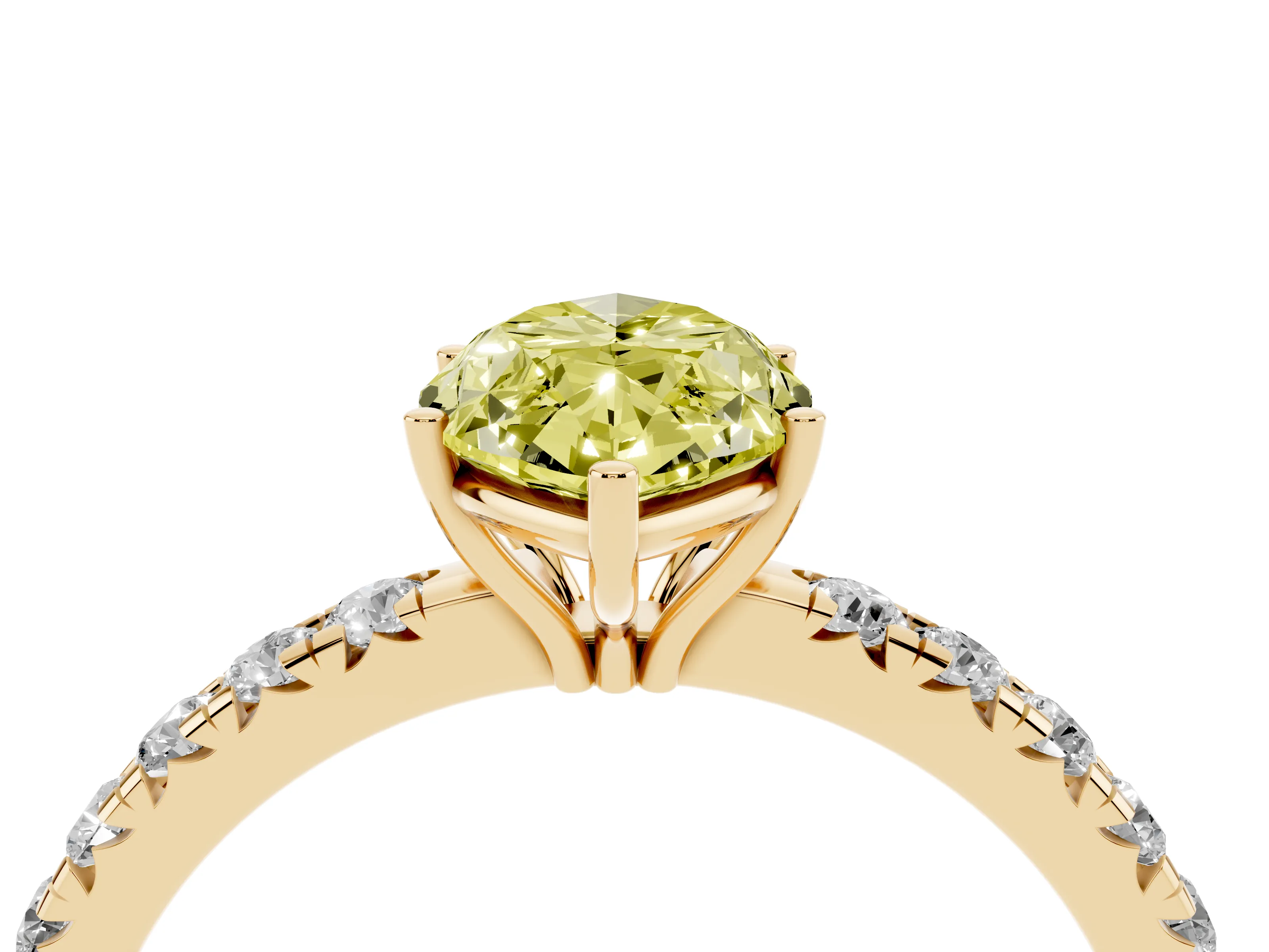 Fancy Yellow Marquise Cut Diamond Pavé Solitaire Engagement Ring Set in Yellow gold with Prong Setting