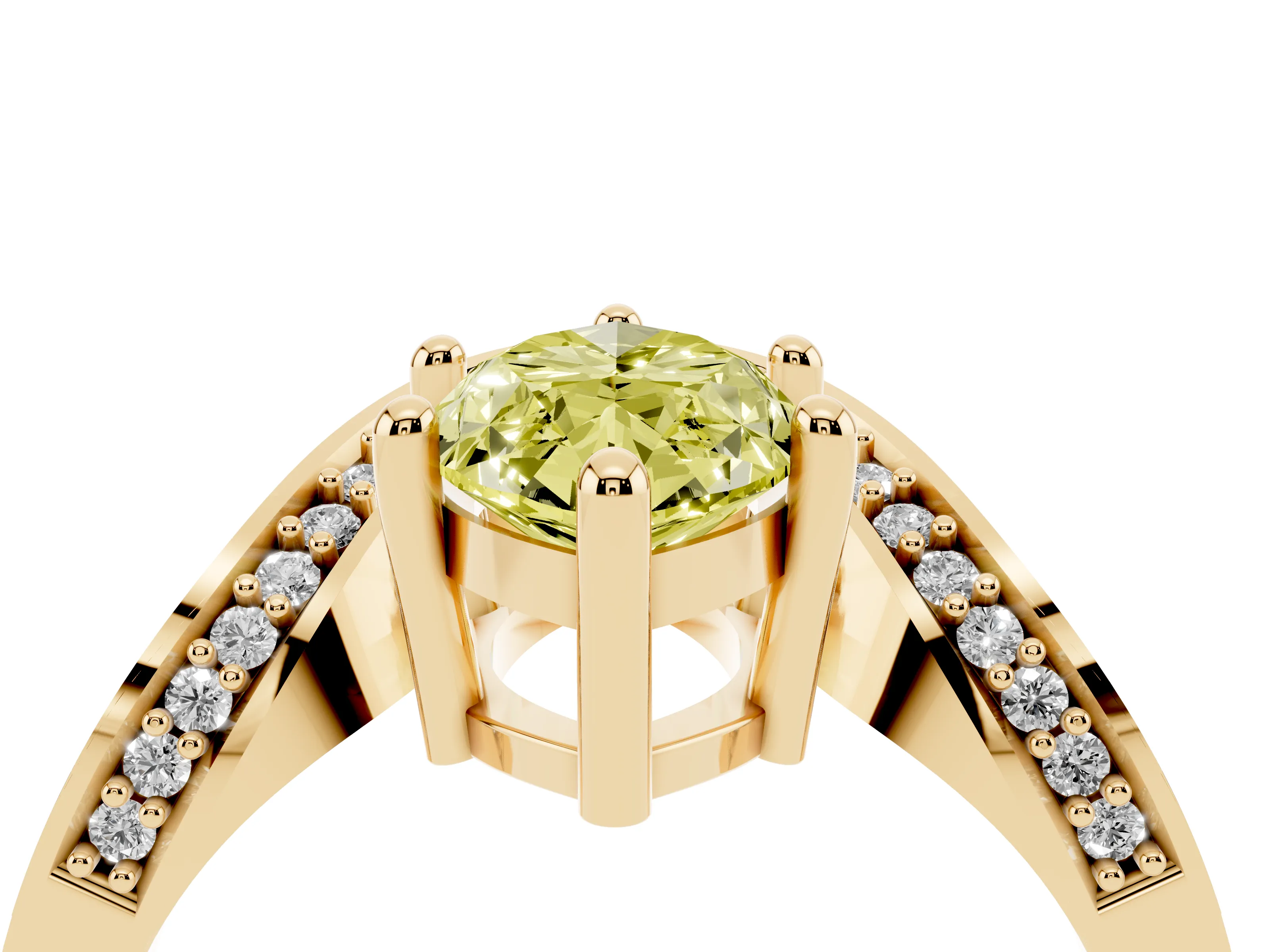 Fancy Yellow Marquise Cut Diamond Solitaire Engagement Ring Set in Yellow gold with Pavé Shoulders