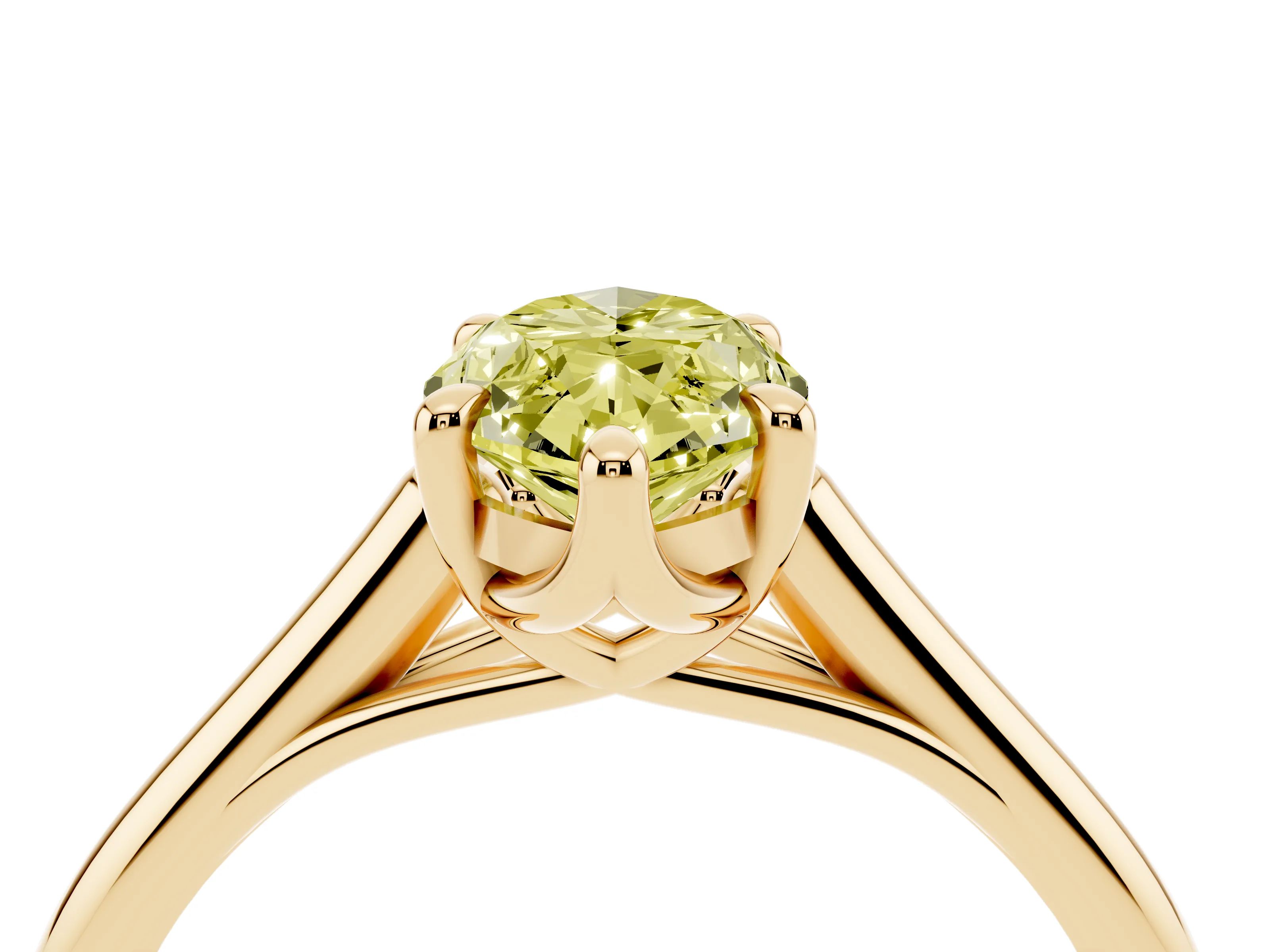 Fancy Yellow Marquise Cut Diamond Solitaire Engagement Ring Set in Yellow gold with Prong Setting and Plain Classic Band