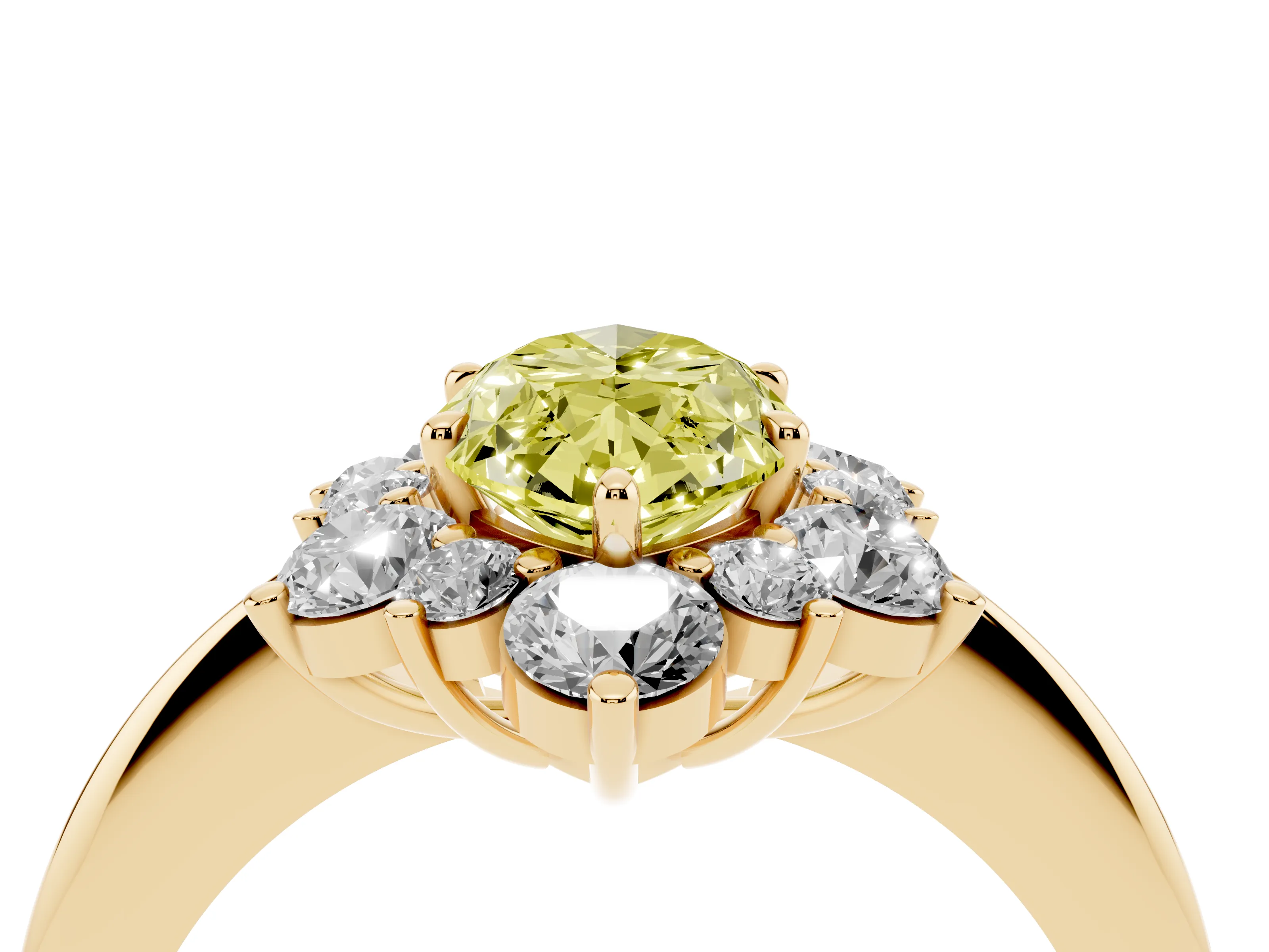 Fancy Yellow Marquise Cut Diamond Cluster Halo Ring Set in Yellow gold with Solitaire Band and Prong Setting