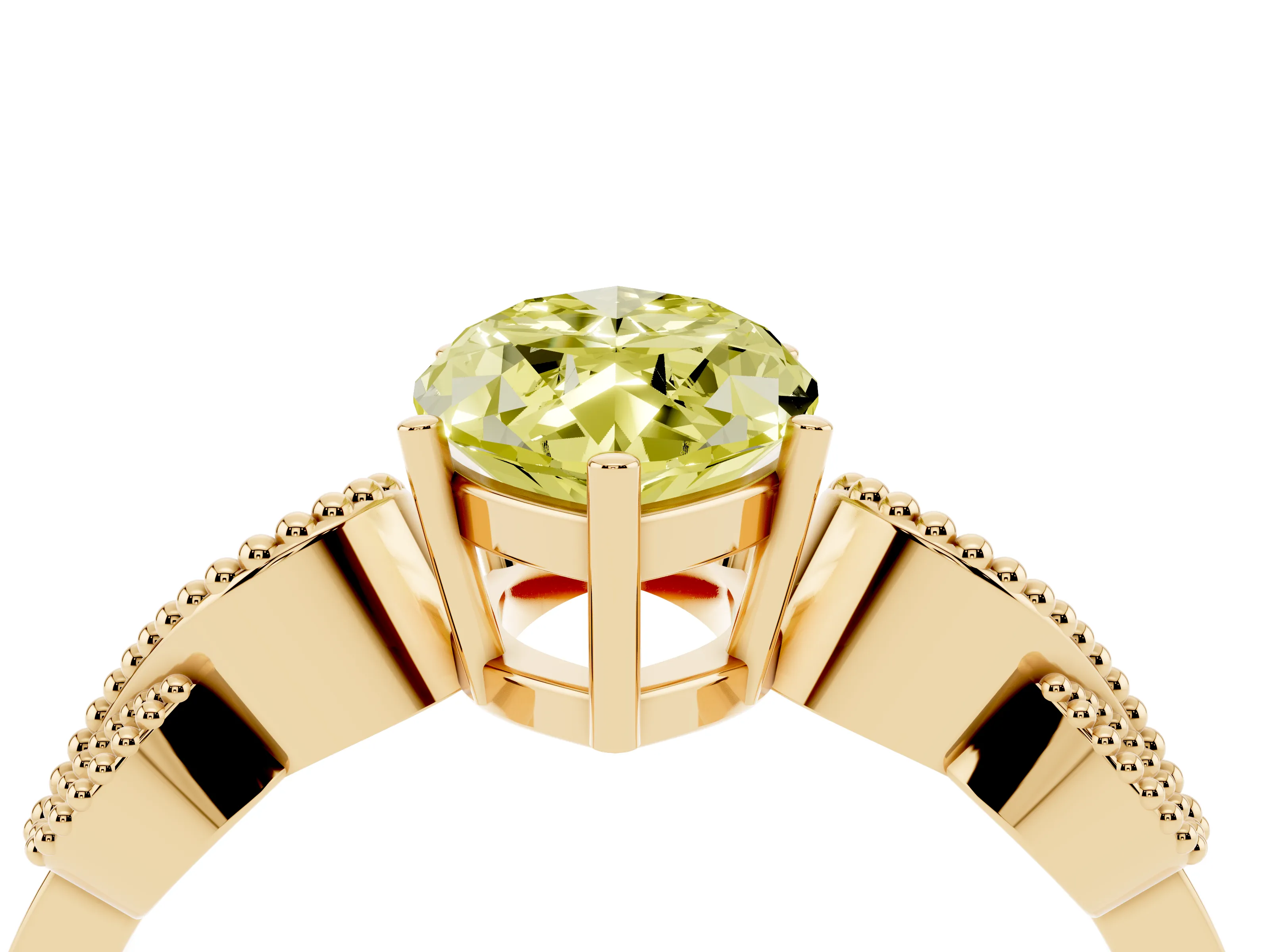 Fancy Yellow Marquise Cut Diamond Milgrain Leaf Band Solitaire Ring Set in Yellow gold with Accent Stones and Prong Setting