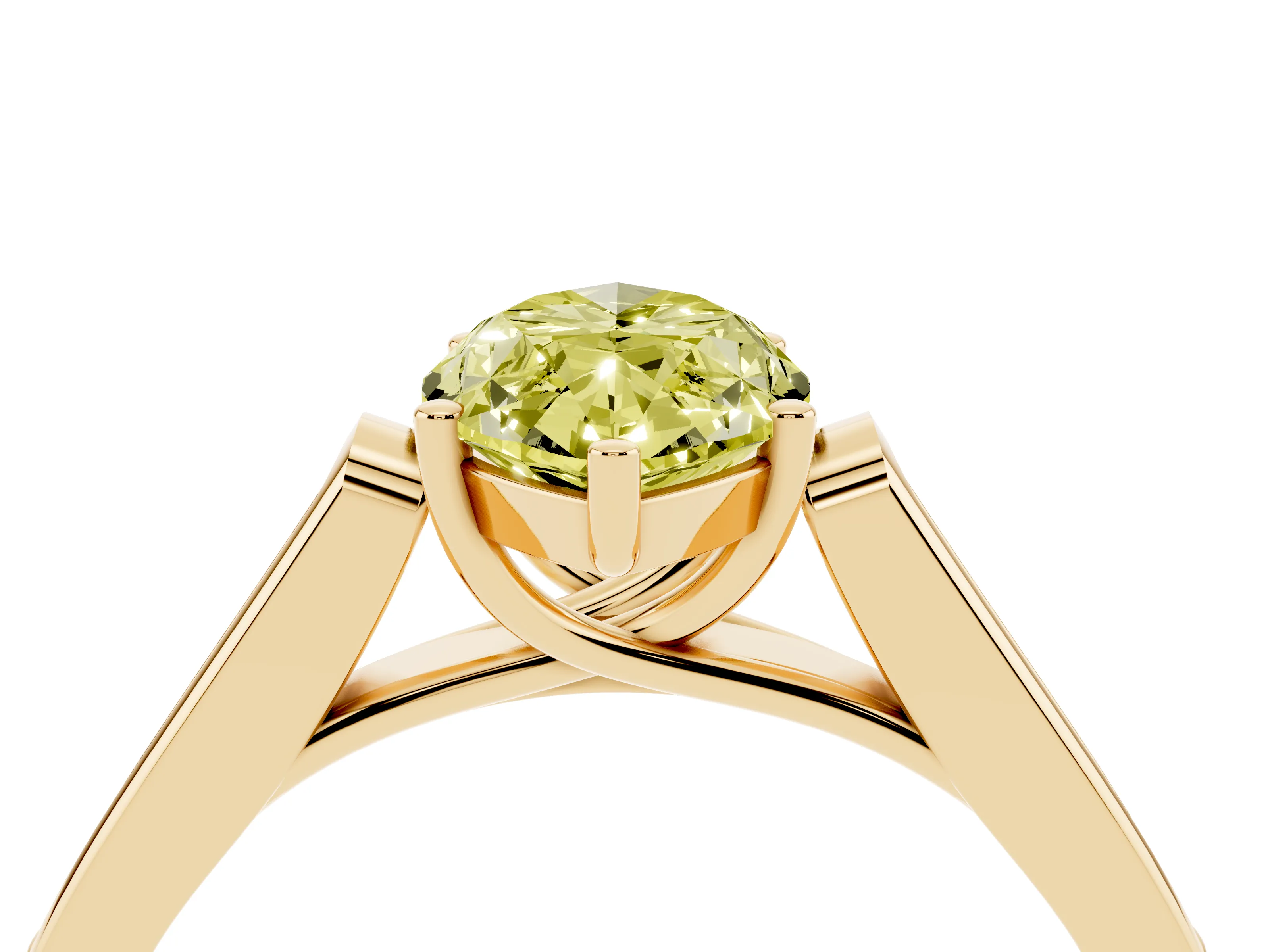 Fancy Yellow Marquise Cut Diamond Solitaire Cathedral Engagement Ring Set in Yellow gold with Channel-Set Band and Prong Setting