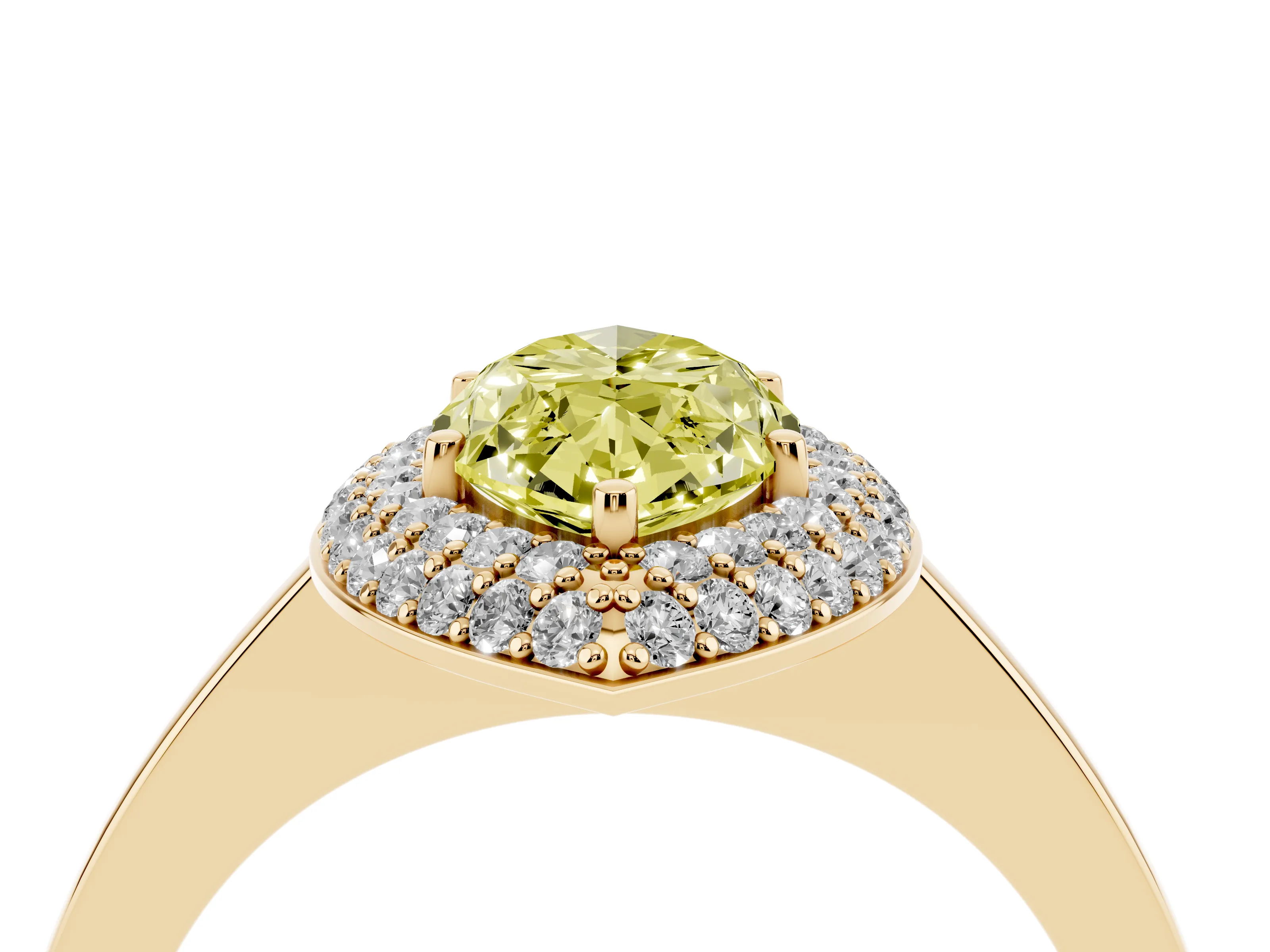 Fancy Yellow Marquise Cut Diamond Halo Engagement Ring Set in Yellow gold with Solitaire Band and Prong Setting