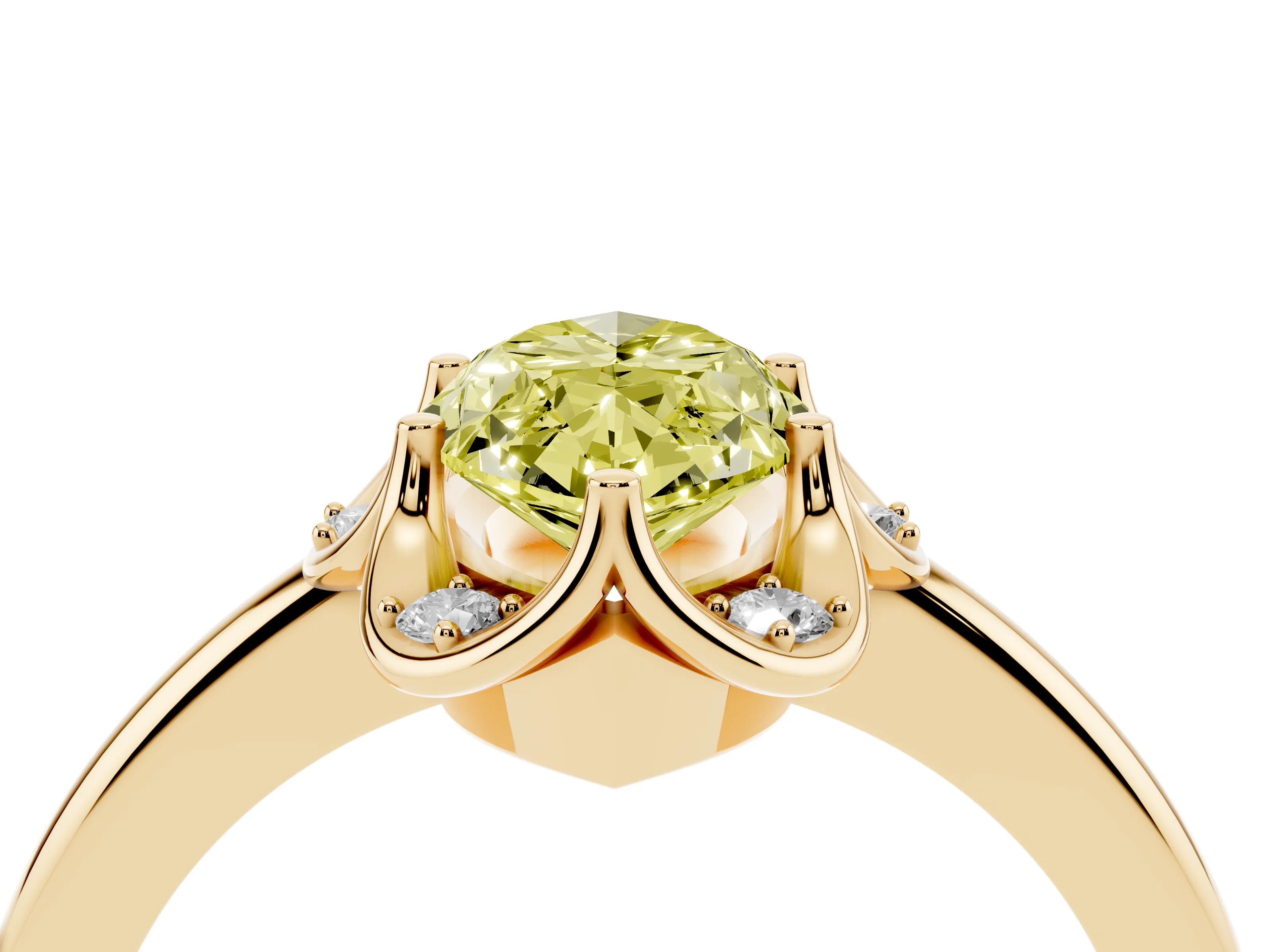 Fancy Yellow Marquise Cut Diamond Round Cluster Halo Ring Set in Yellow gold with Solitaire Band and Prong Setting