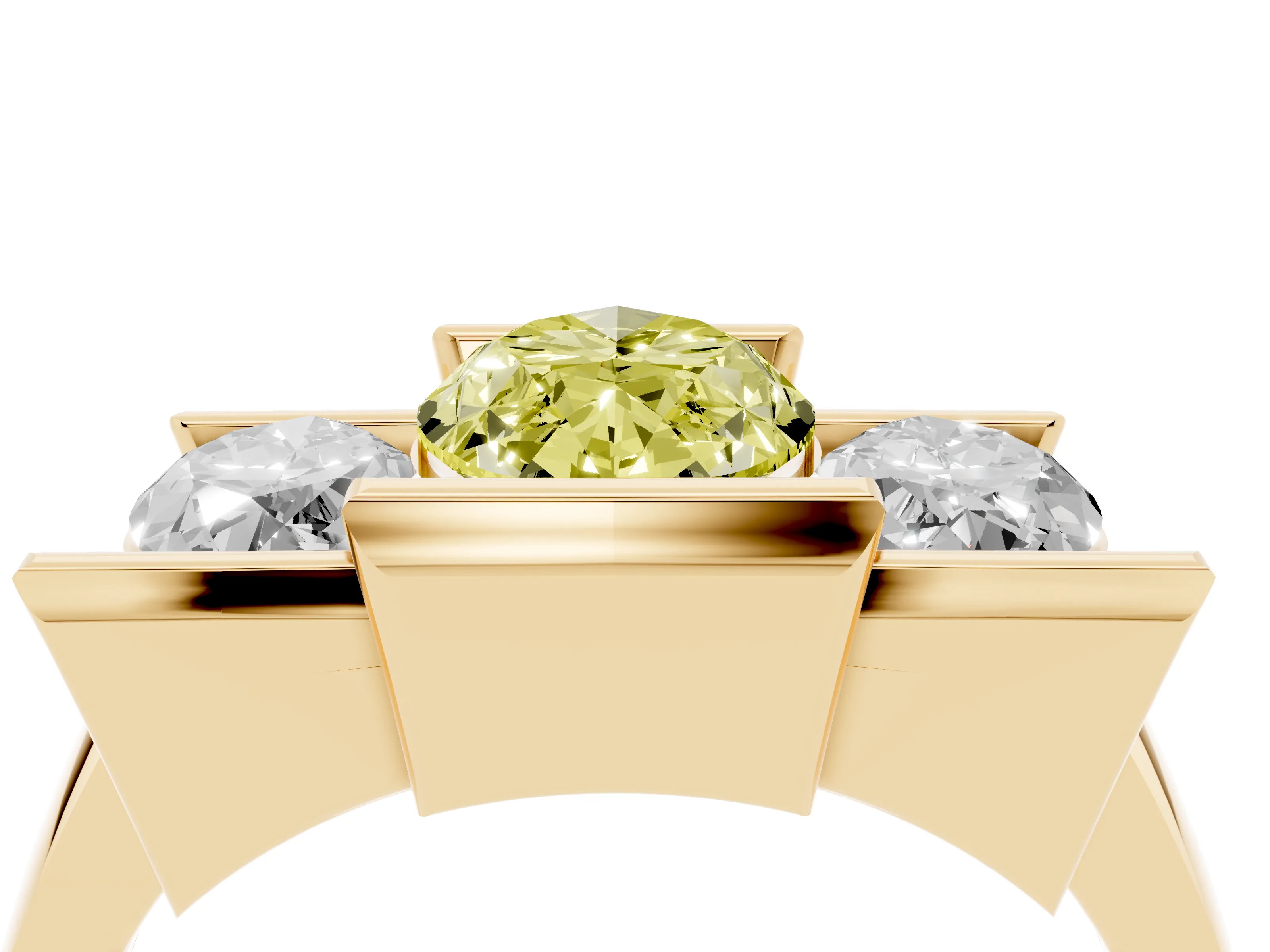 Fancy Yellow Marquise Cut Diamond Three-Stone Channel Set Ring Set in Yellow gold with Smooth Polished Band