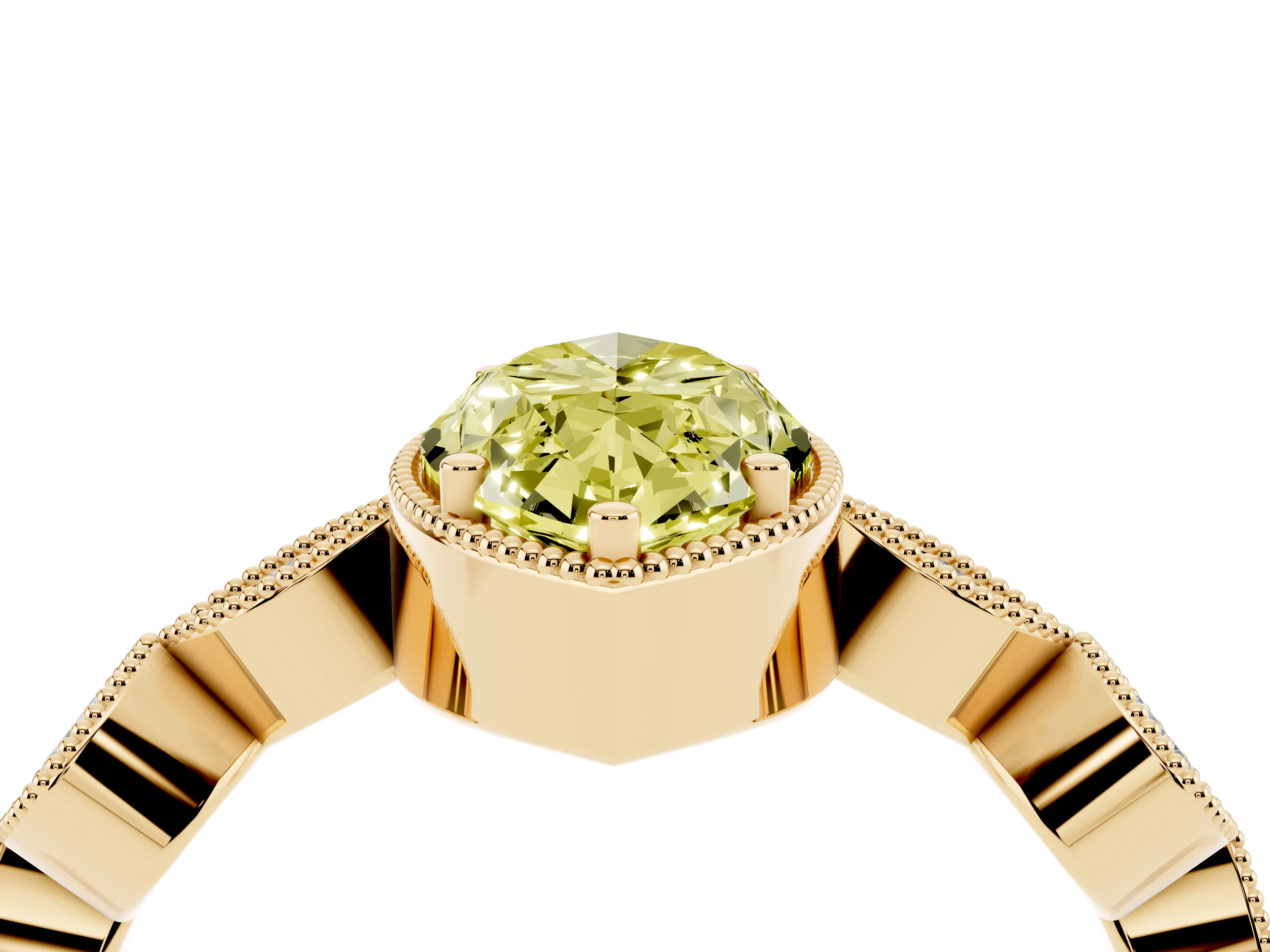 Fancy Yellow Marquise Cut Diamond Vintage-Inspired Milgrain Ring Set in Yellow gold with Marquise Stations of Round Accents