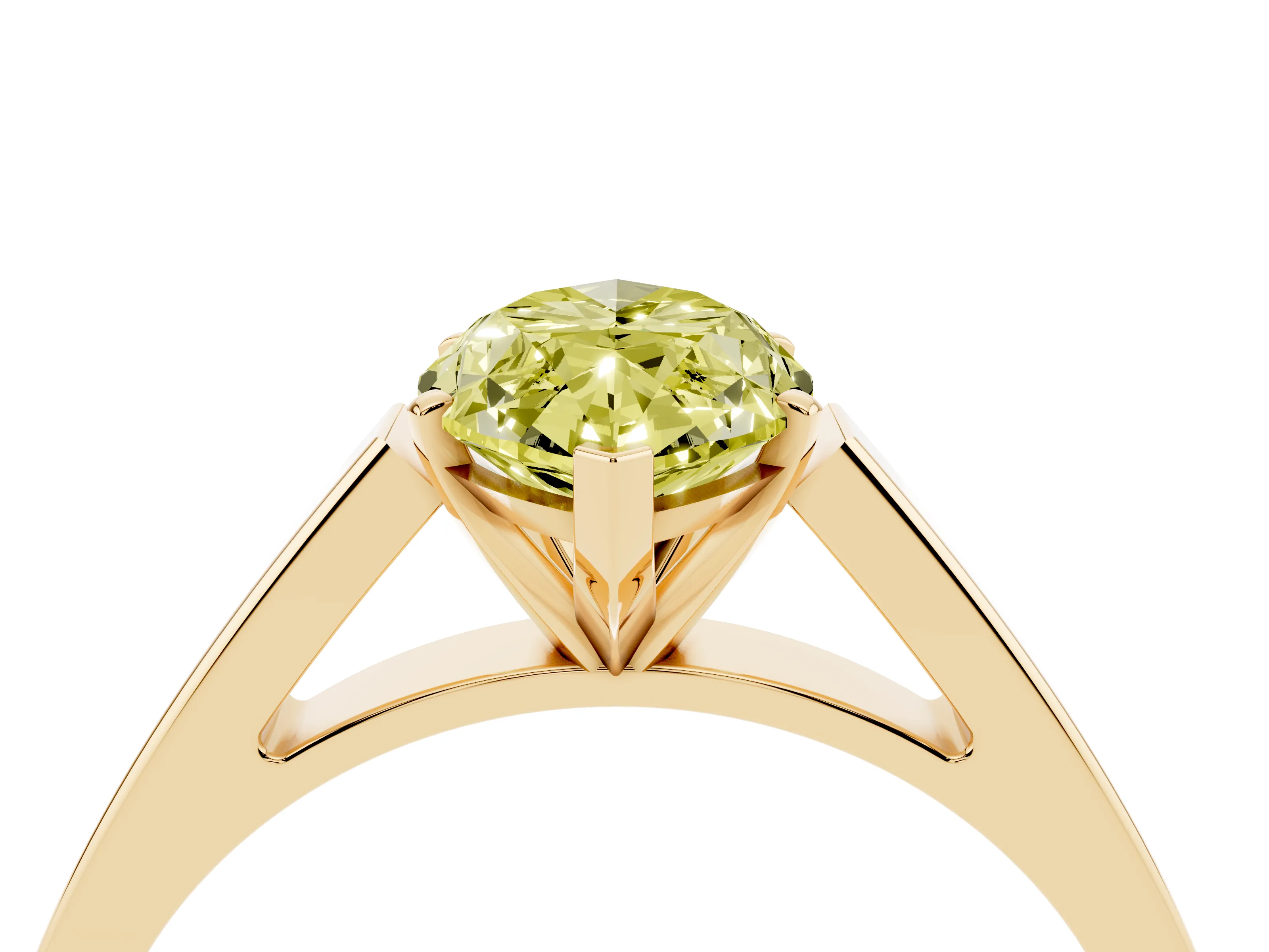 Fancy Yellow Marquise Cut Diamond Solitaire Engagement Ring Set in Yellow gold with Prong Setting and Tapered Band