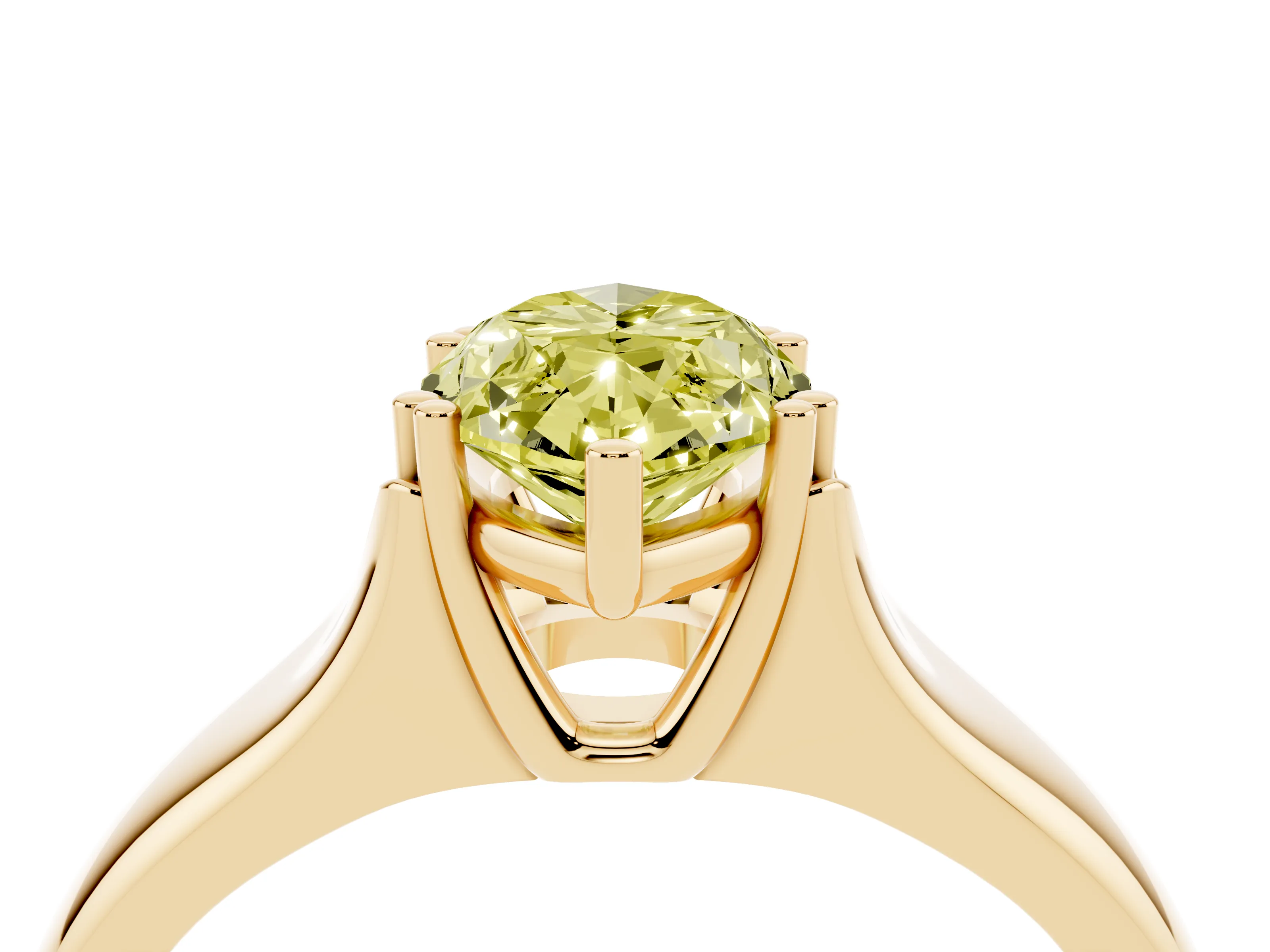 Fancy Yellow Marquise Cut Diamond Solitaire Ring Set in Yellow gold with Wide Band and Prong Setting