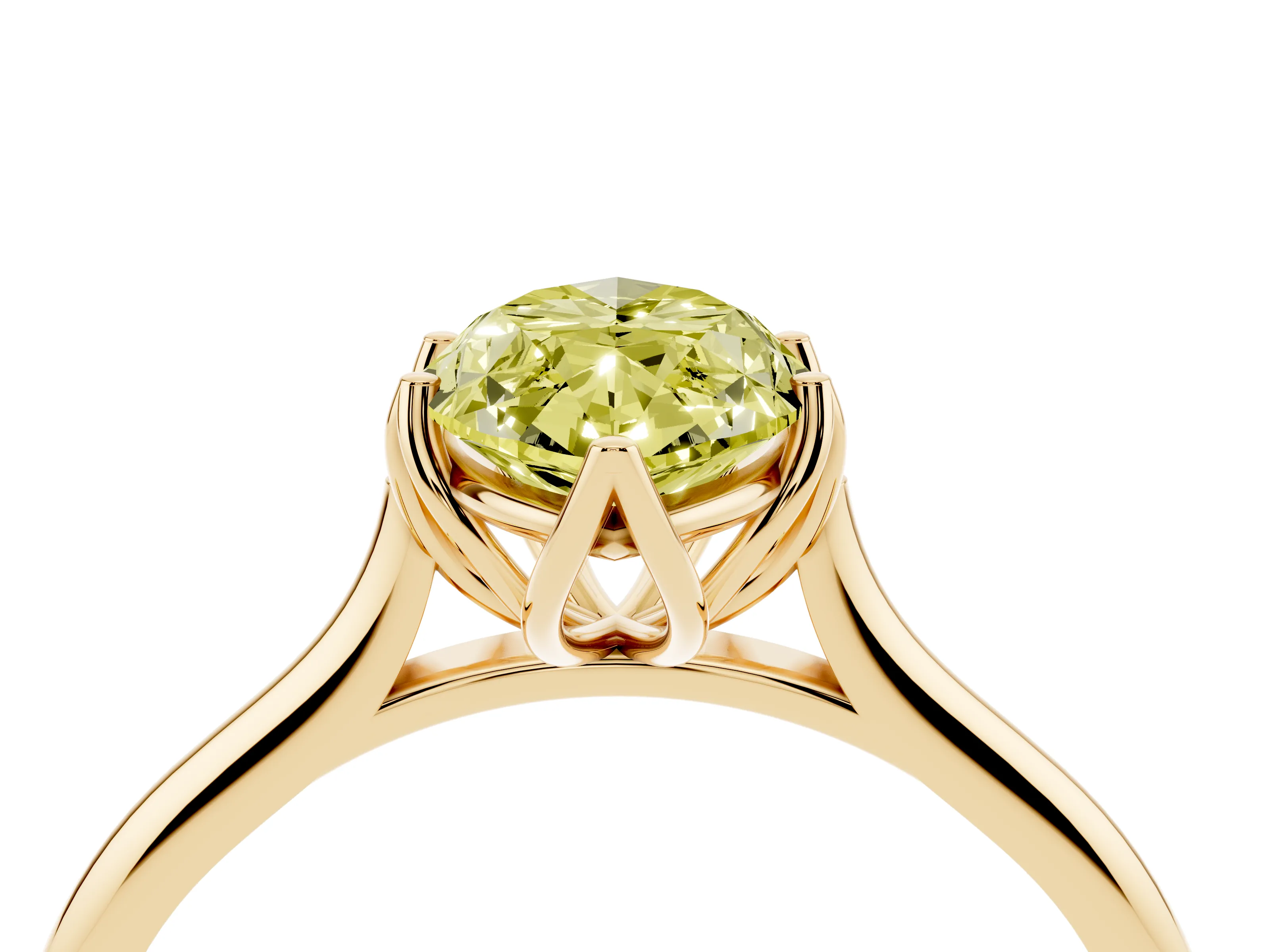 Fancy Yellow Marquise Cut Diamond Solitaire Cathedral Ring Set in Yellow gold with Prong Setting