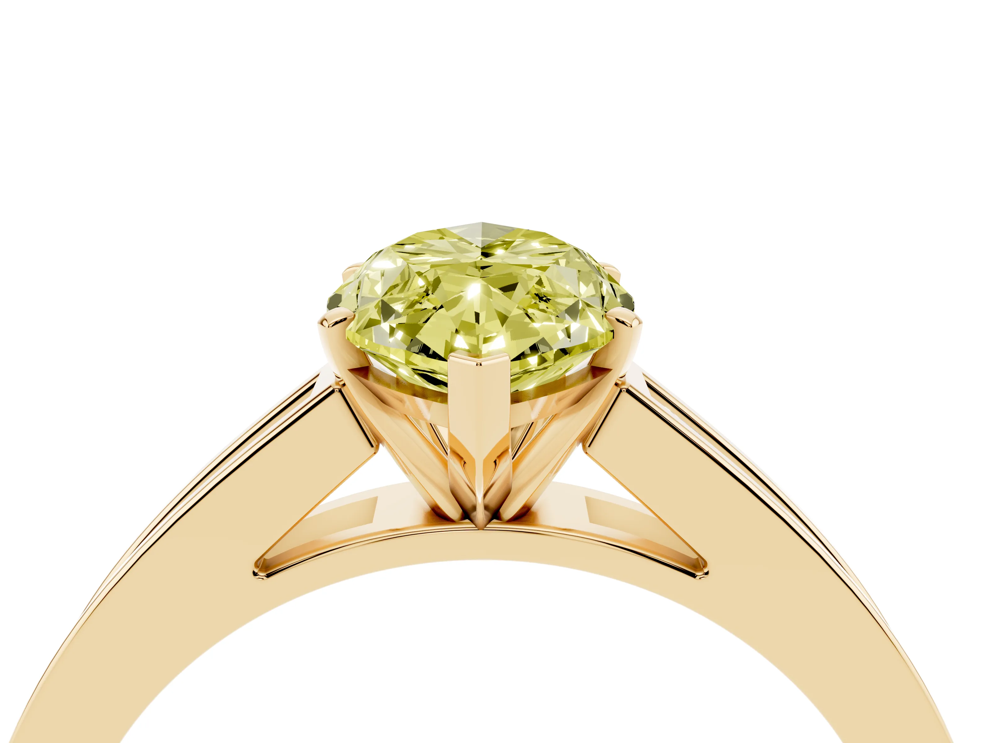 Fancy Yellow Marquise Cut Diamond Solitaire Ring Set in Yellow gold with Channel-Set Band and Prong Setting