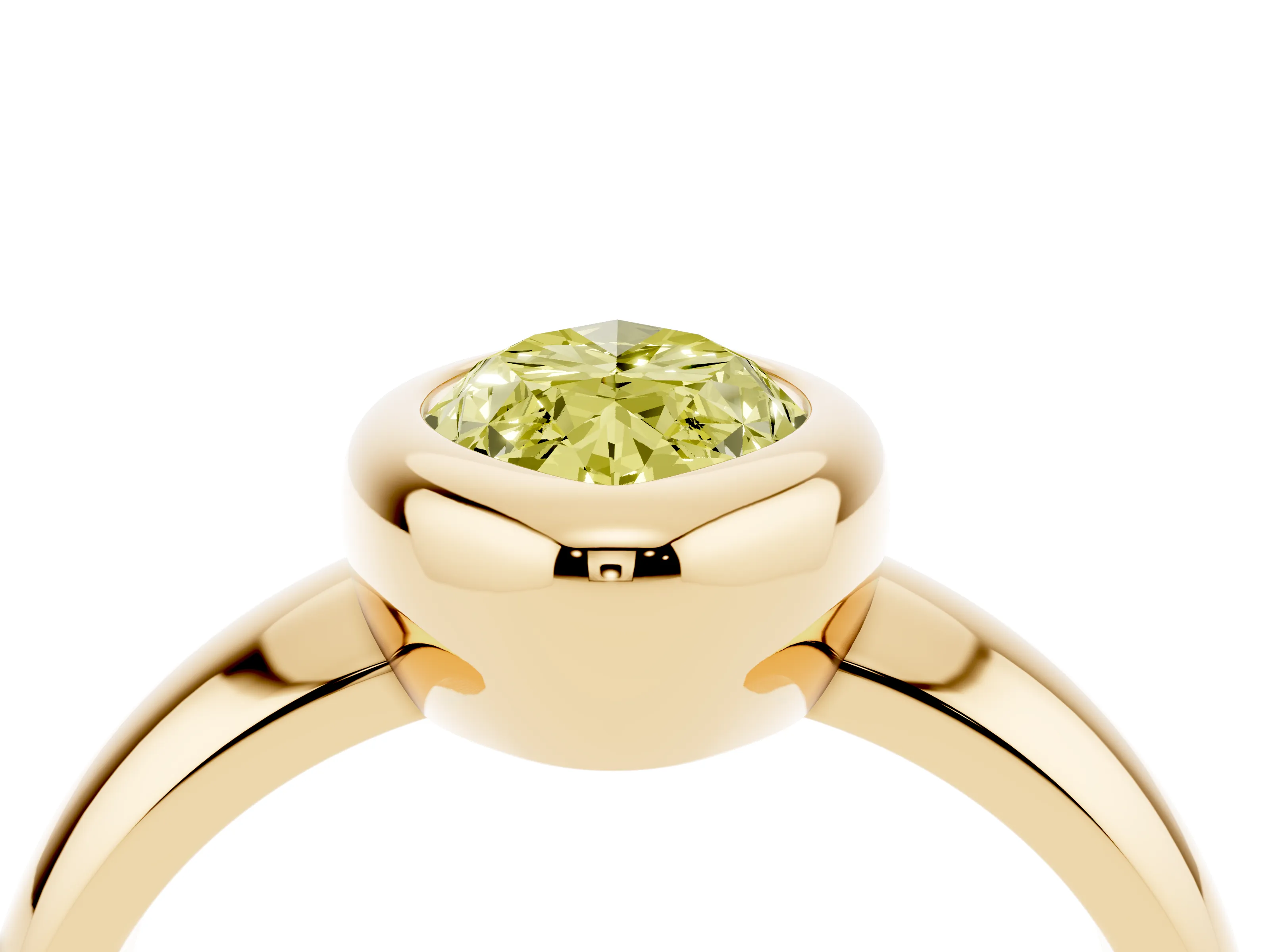 Fancy Yellow Bezel Set Marquise Cut Diamond Solitaire Ring Set in Yellow gold with Wide Band