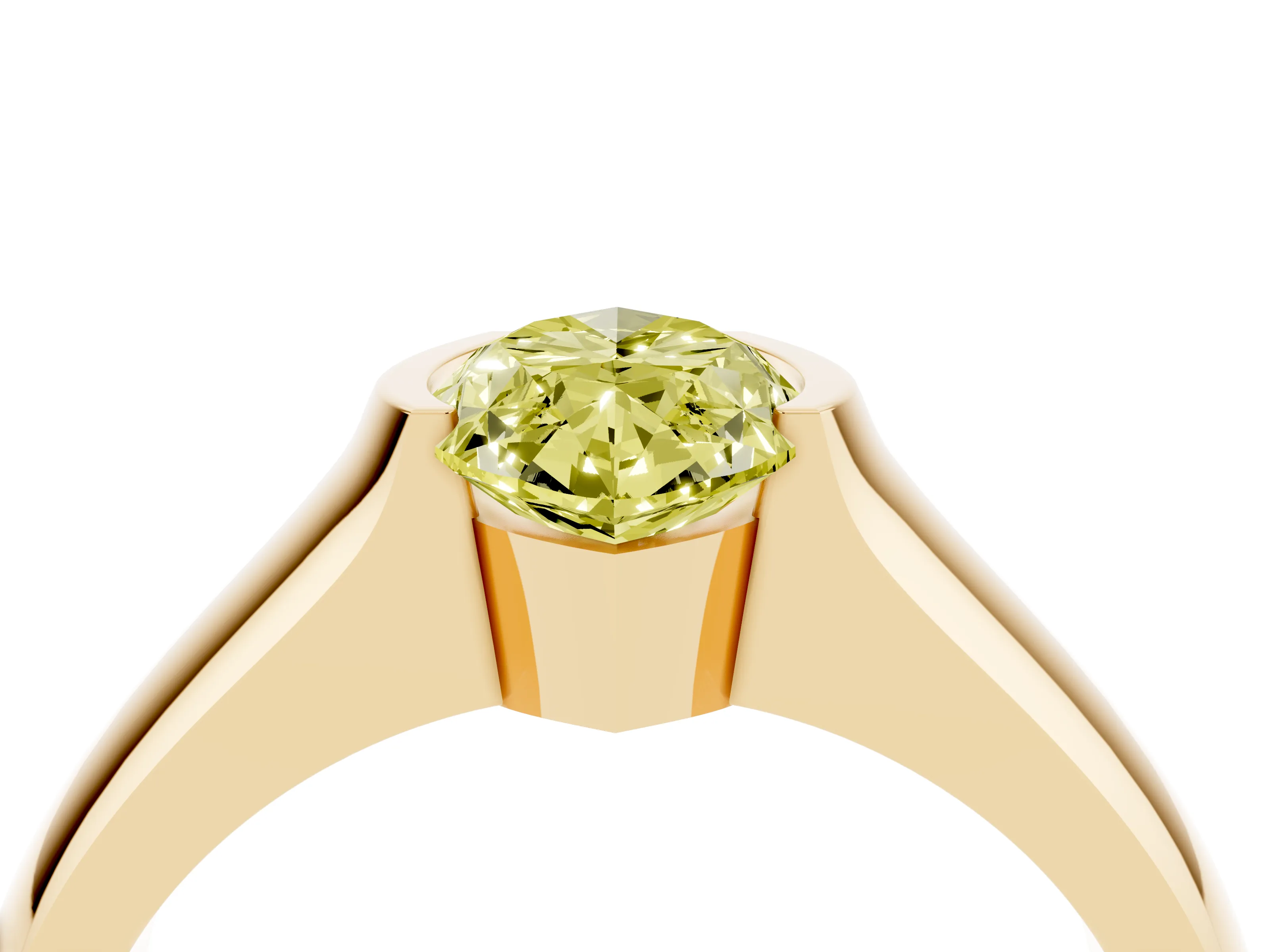Fancy Yellow Marquise Cut Diamond Bezel Solitaire Ring Set in Yellow gold with Wide Band