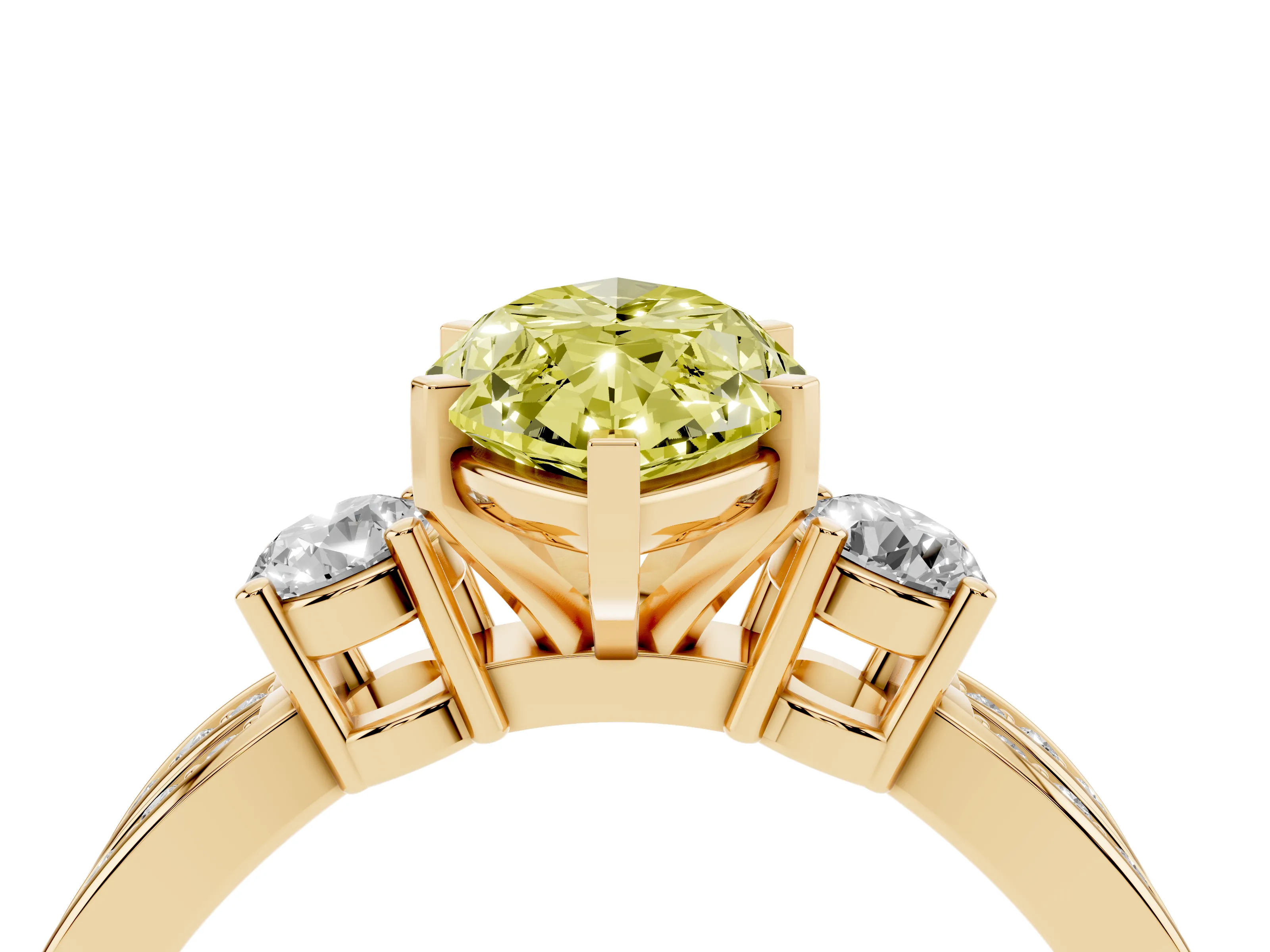 Fancy Yellow Three-Stone Marquise Cut Diamond Twist Band Ring Set in Yellow gold with Pavé Accents and Prong Setting