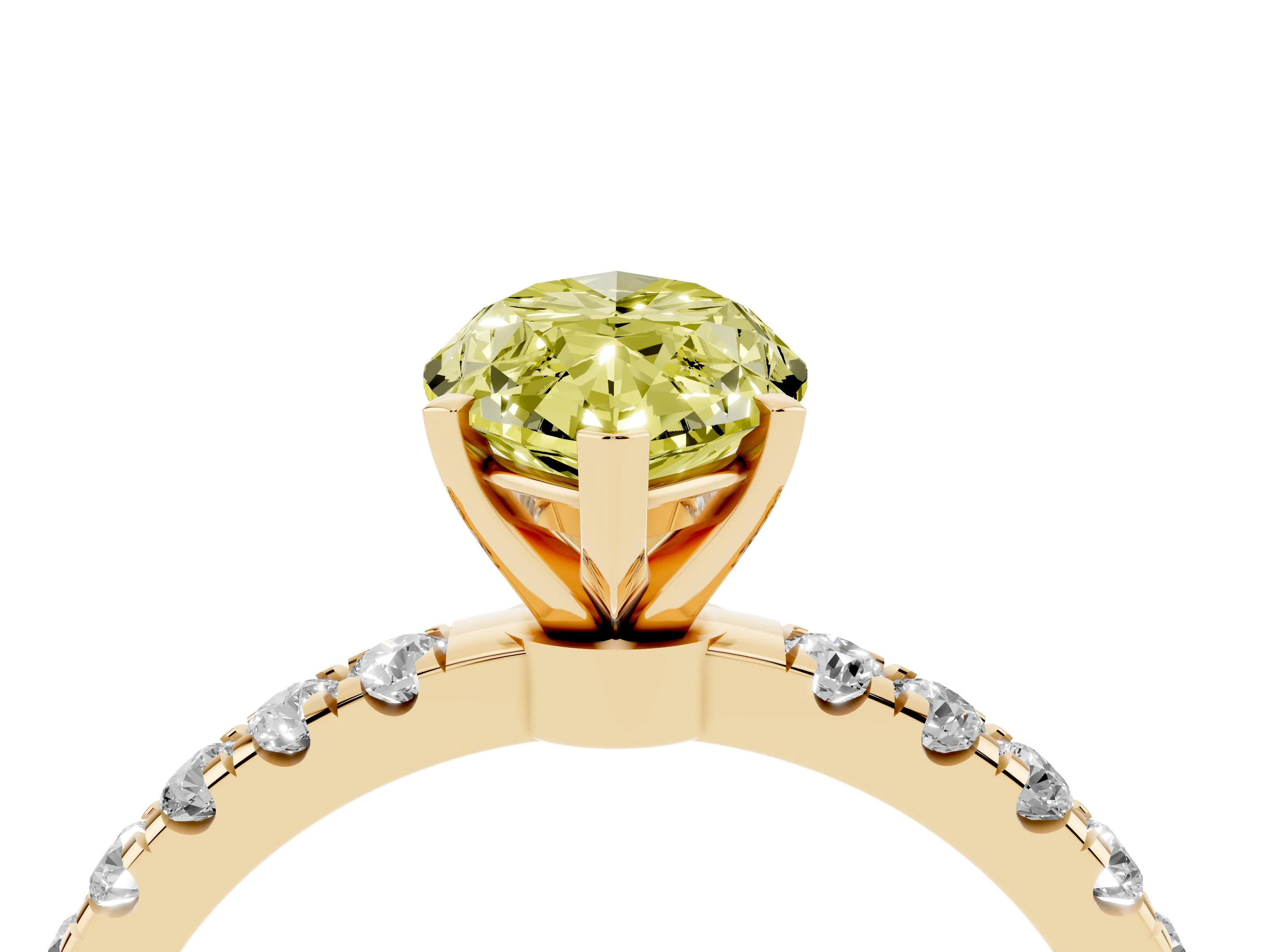 Fancy Yellow Marquise Cut Diamond Solitaire Ring Set in Yellow gold with Pavé Accents and Prong Setting