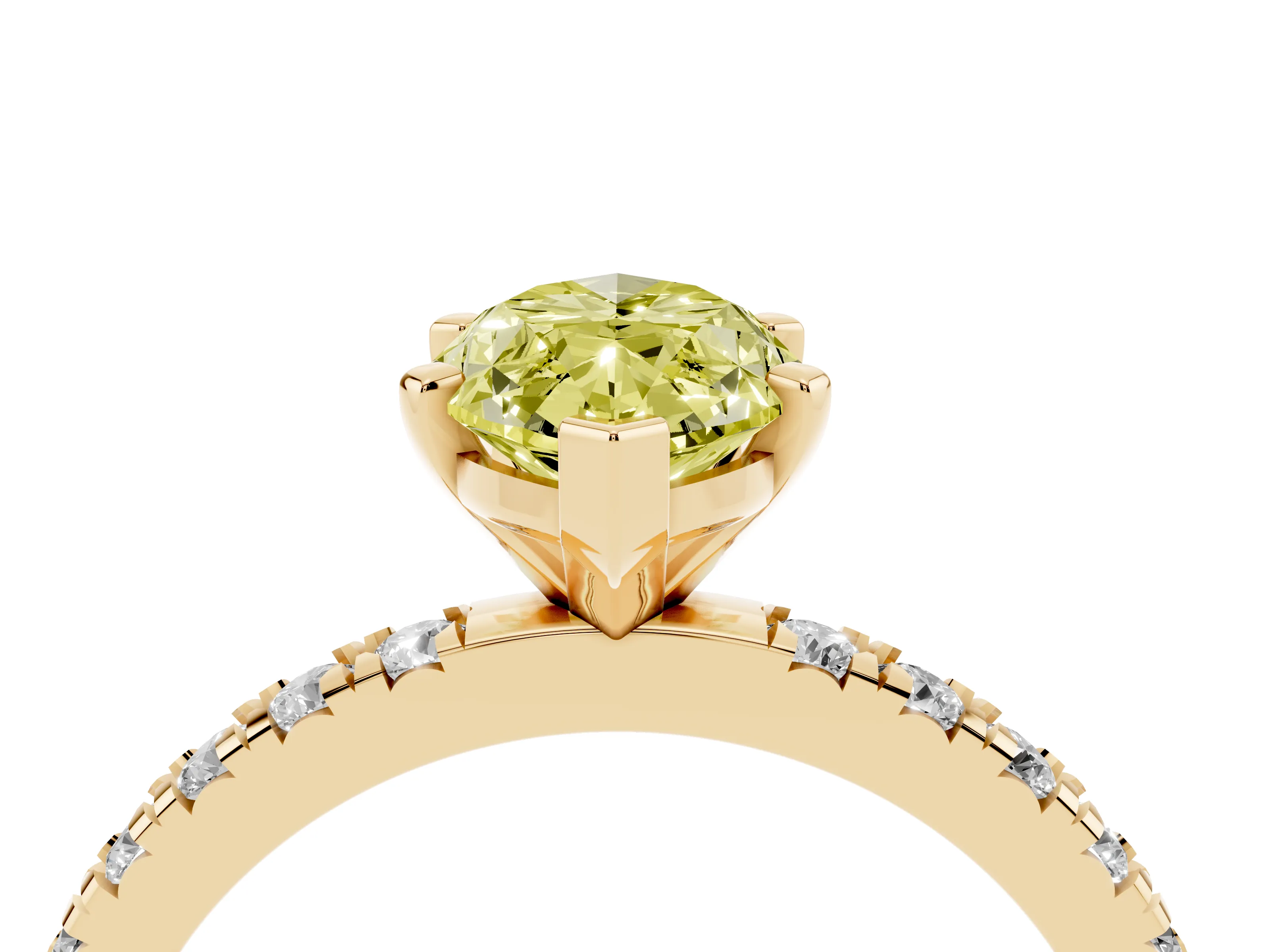 Fancy Yellow Marquise Cut Diamond Pavé Band Solitaire Set in Yellow gold with Prong Setting