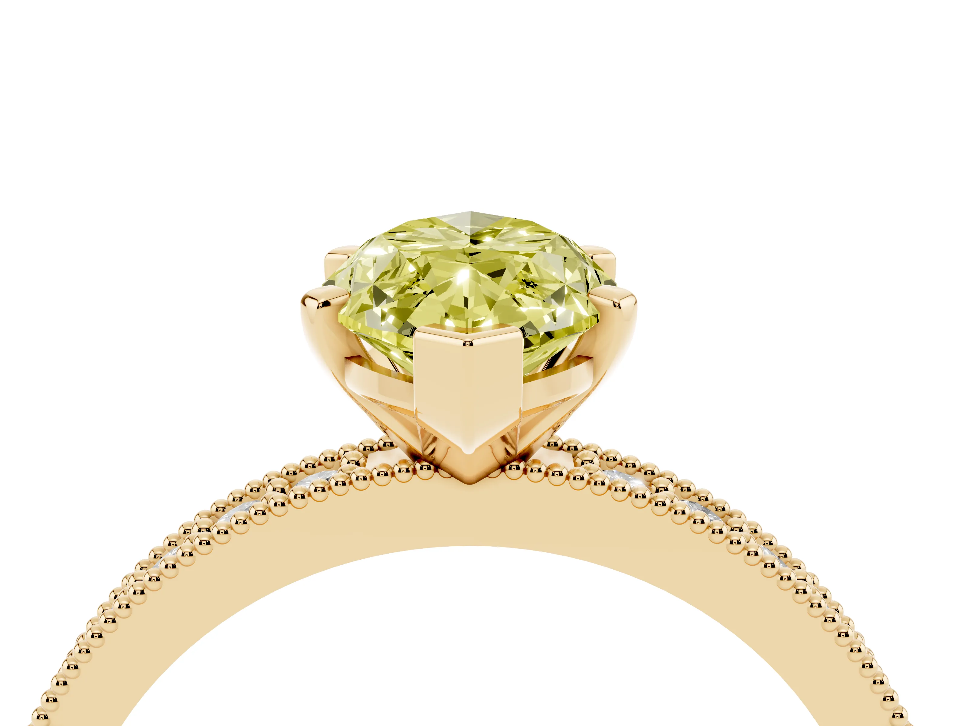 Fancy Yellow Marquise Cut Diamond Milgrain Pavé Engagement Ring Set in Yellow gold with Prong Setting