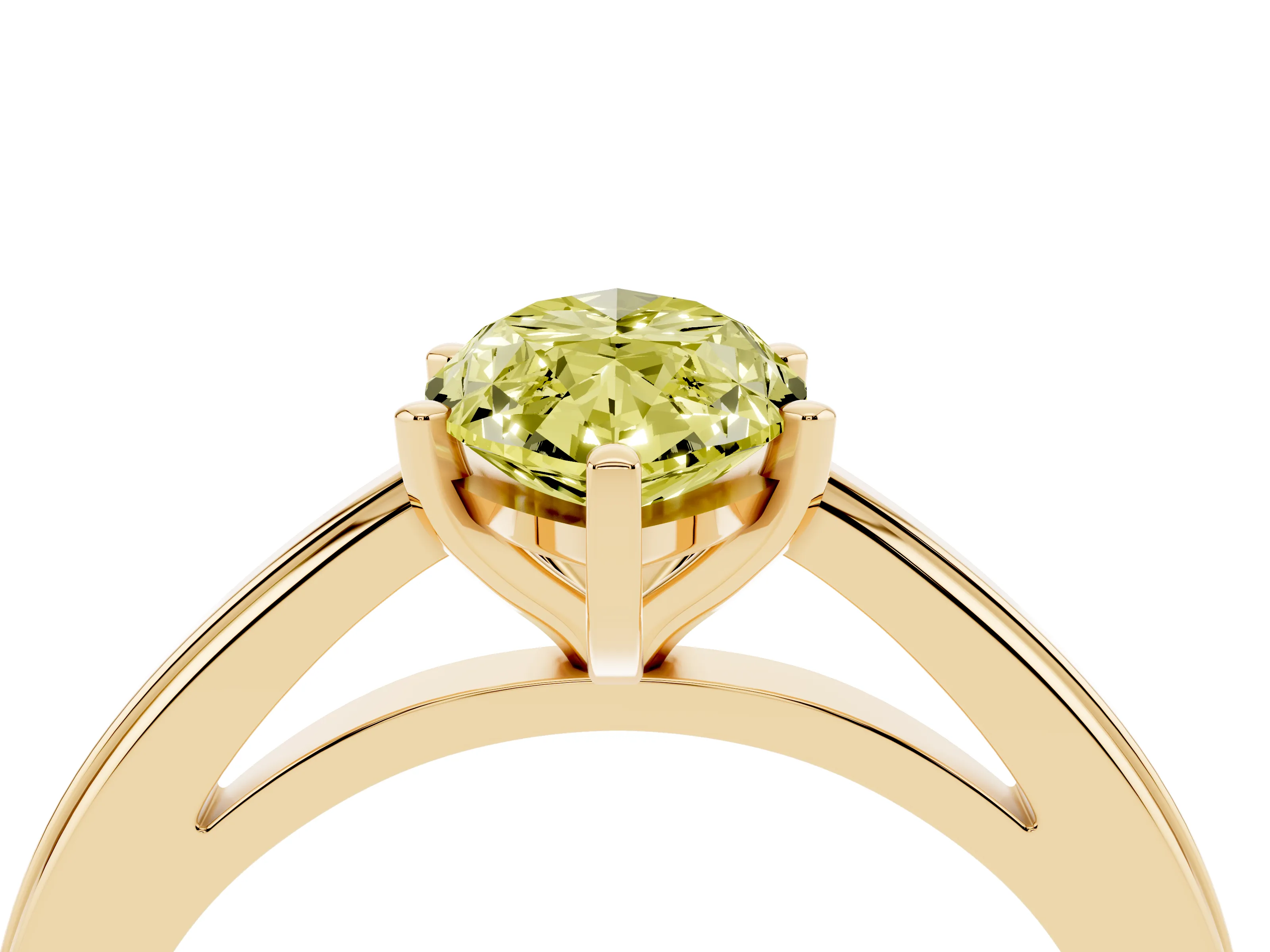 Fancy Yellow Marquise Cut Diamond Solitaire Ring Set in Yellow gold with Prong Setting and Classic Band