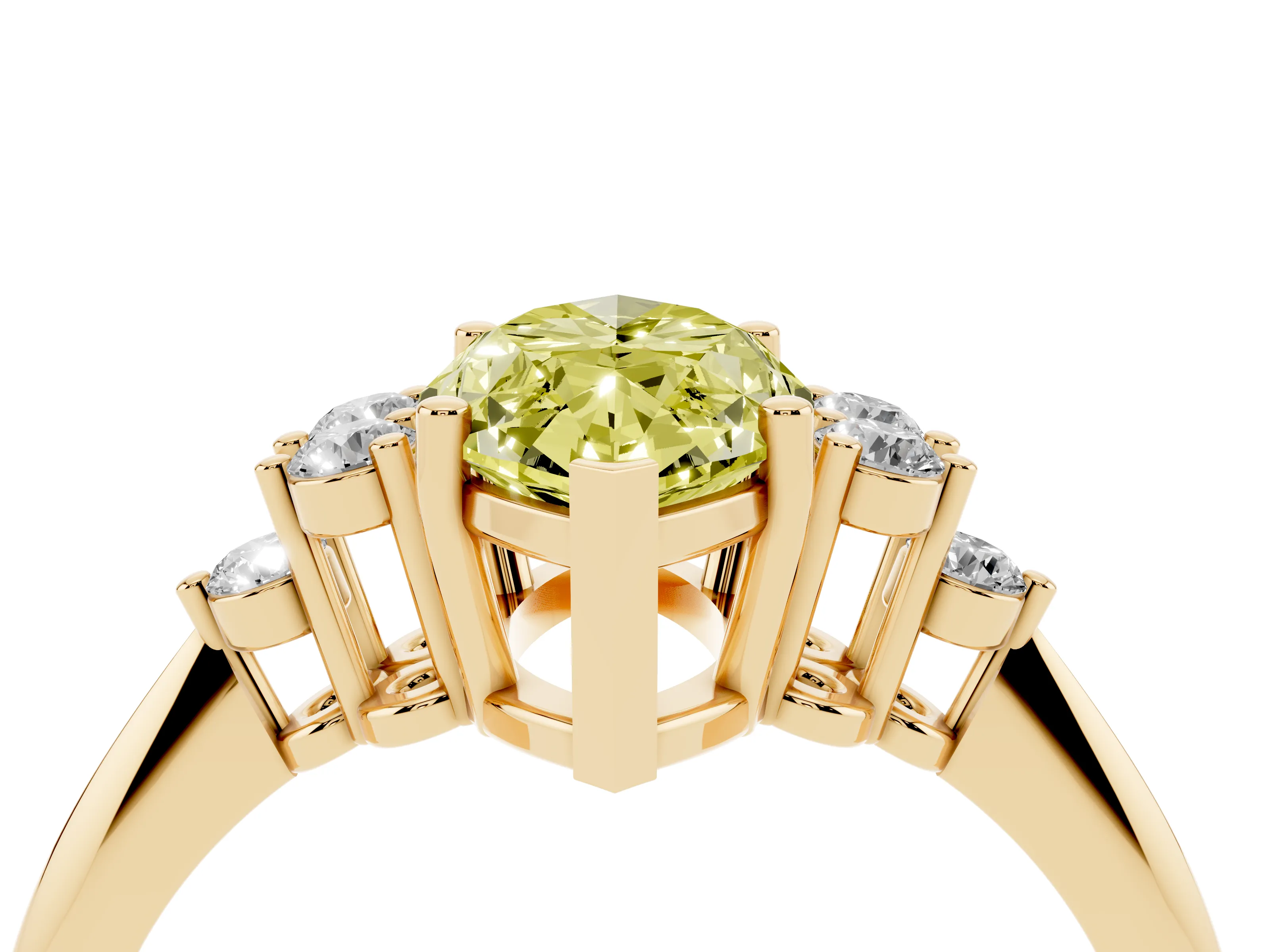 Fancy Yellow Marquise Cut Diamond Cluster Ring Set in Yellow gold with Plain Band and Prong Setting