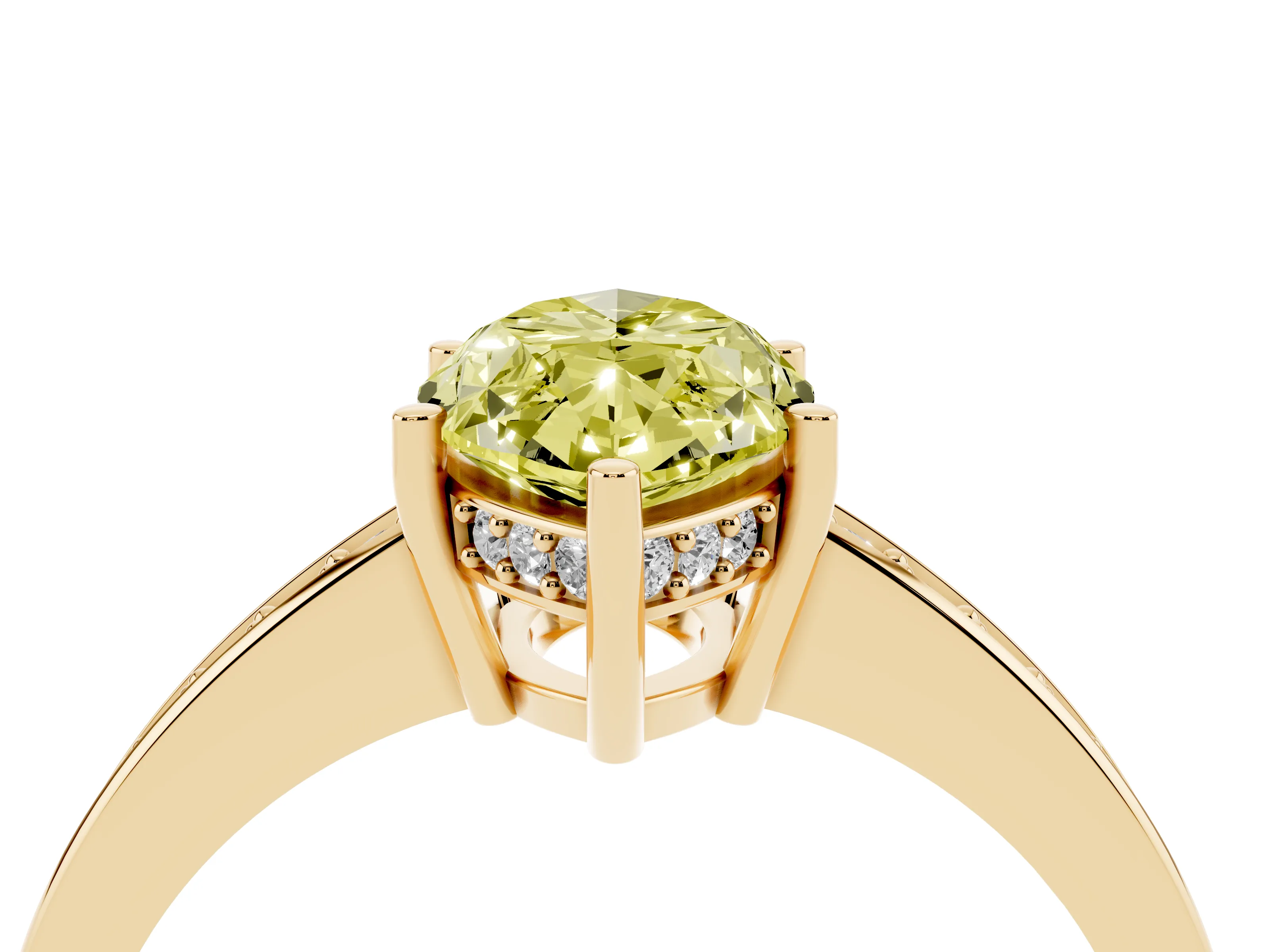 Fancy Yellow Marquise Cut Diamond Pavé Band Prong Set Solitaire Ring Set in Yellow gold