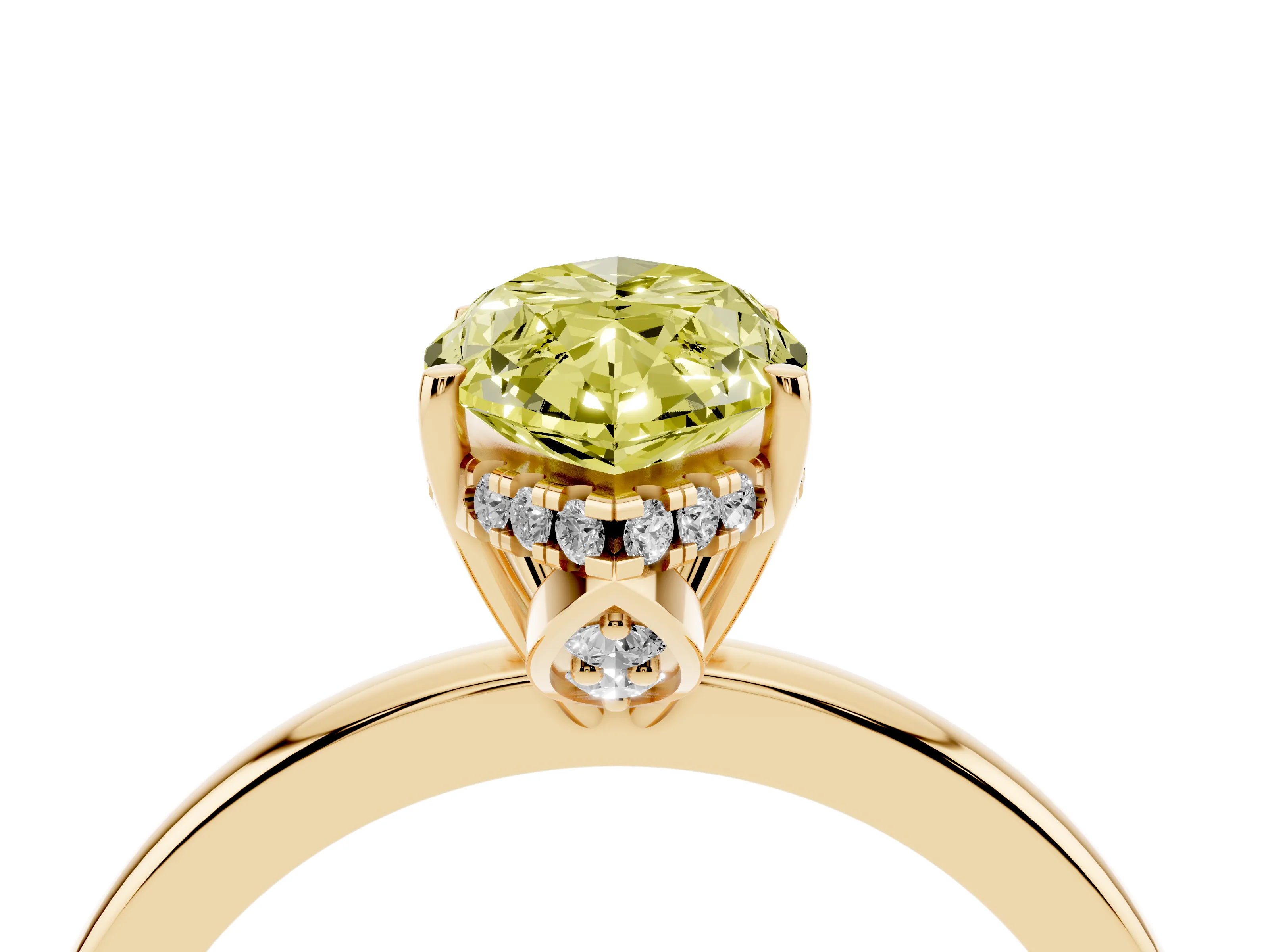 Fancy Yellow Marquise Cut Diamond Solitaire Ring Set in Yellow gold with Plain Band and Prong Setting