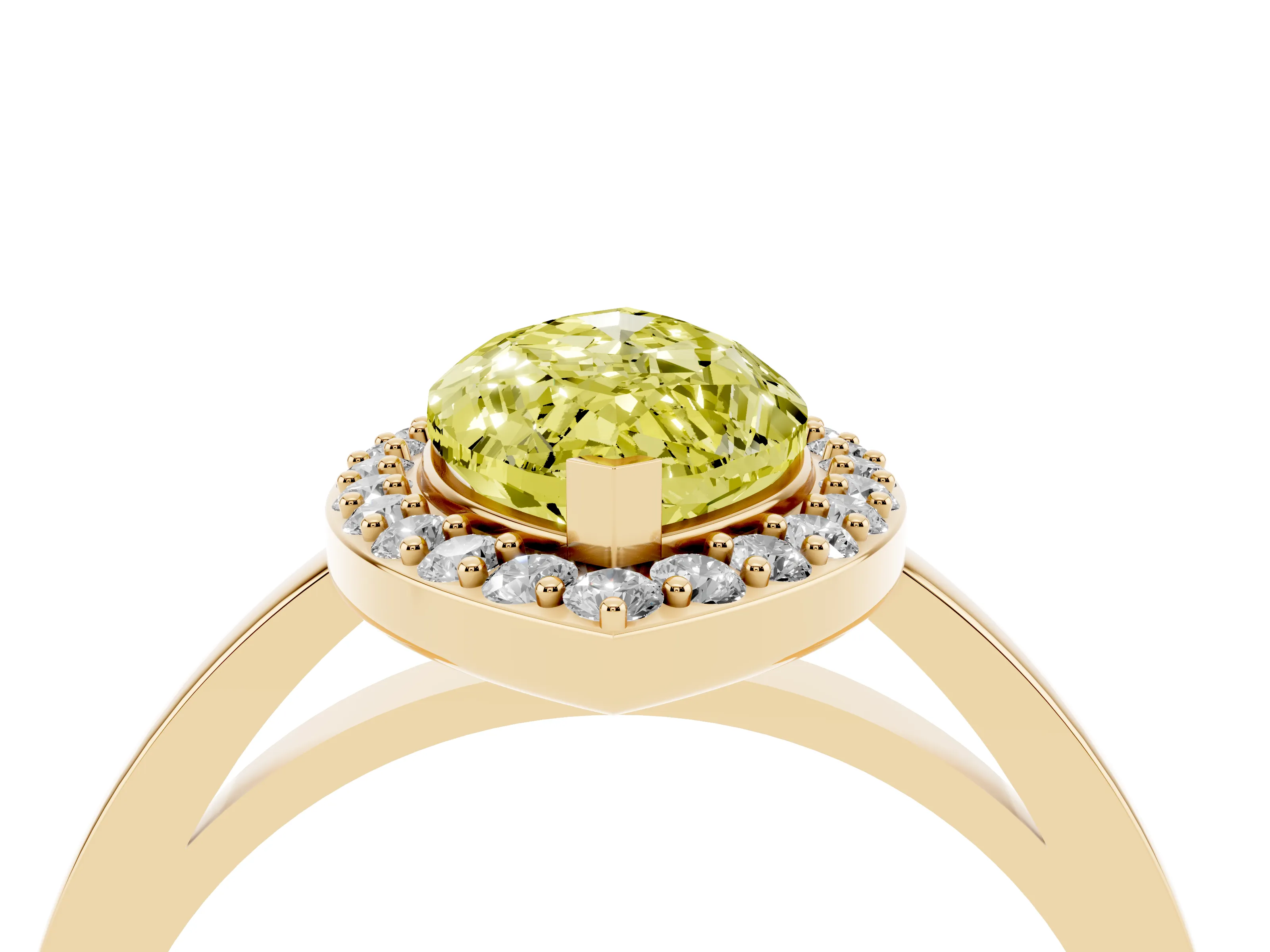 Fancy Yellow Marquise Cut Diamond Halo Ring Set in Yellow gold with Solitaire Band and Prong Setting