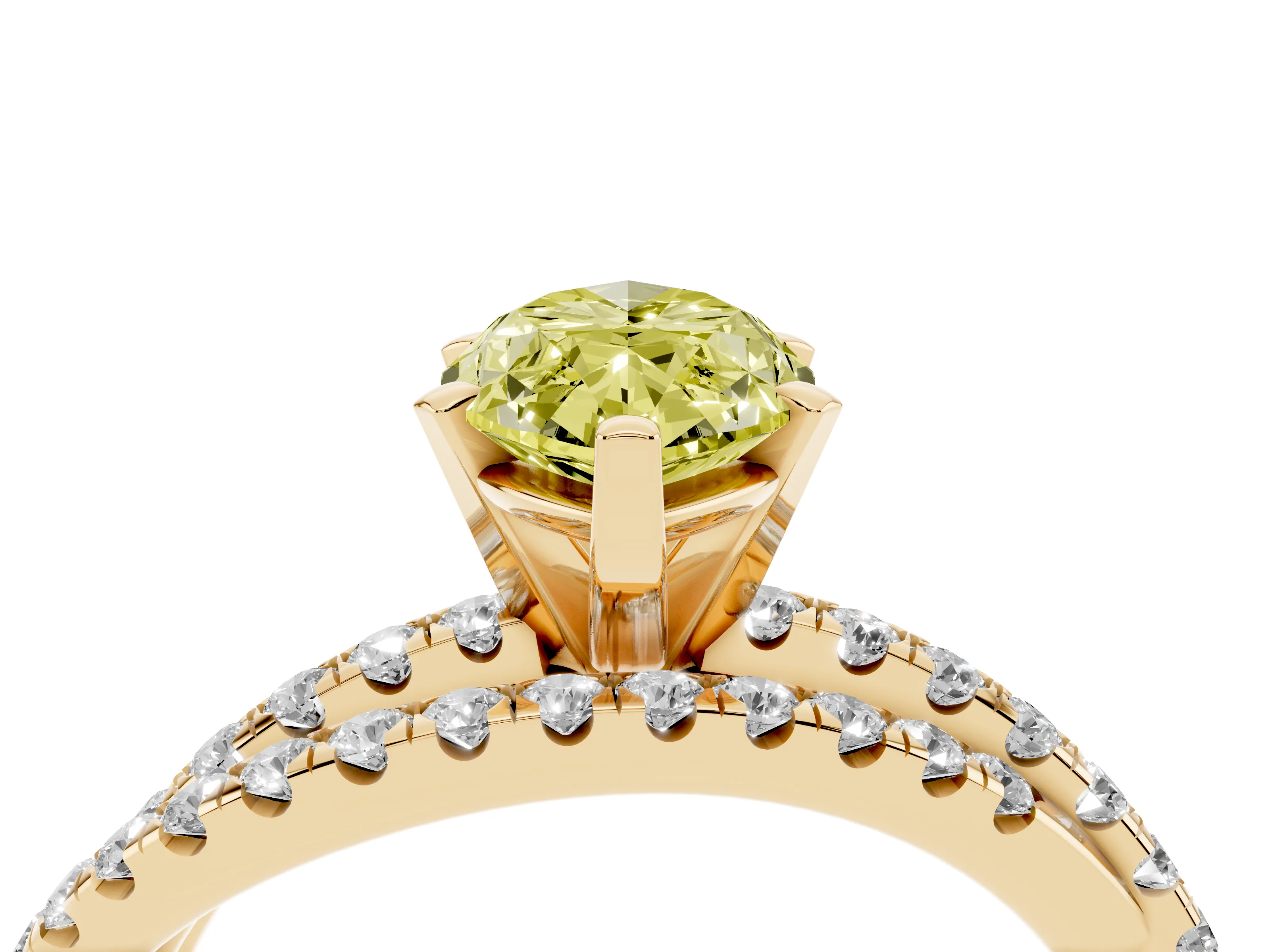 Fancy Yellow Marquise Cut Diamond Solitaire Twist Band Ring Set in Yellow gold with Pavé Setting and Prong Head