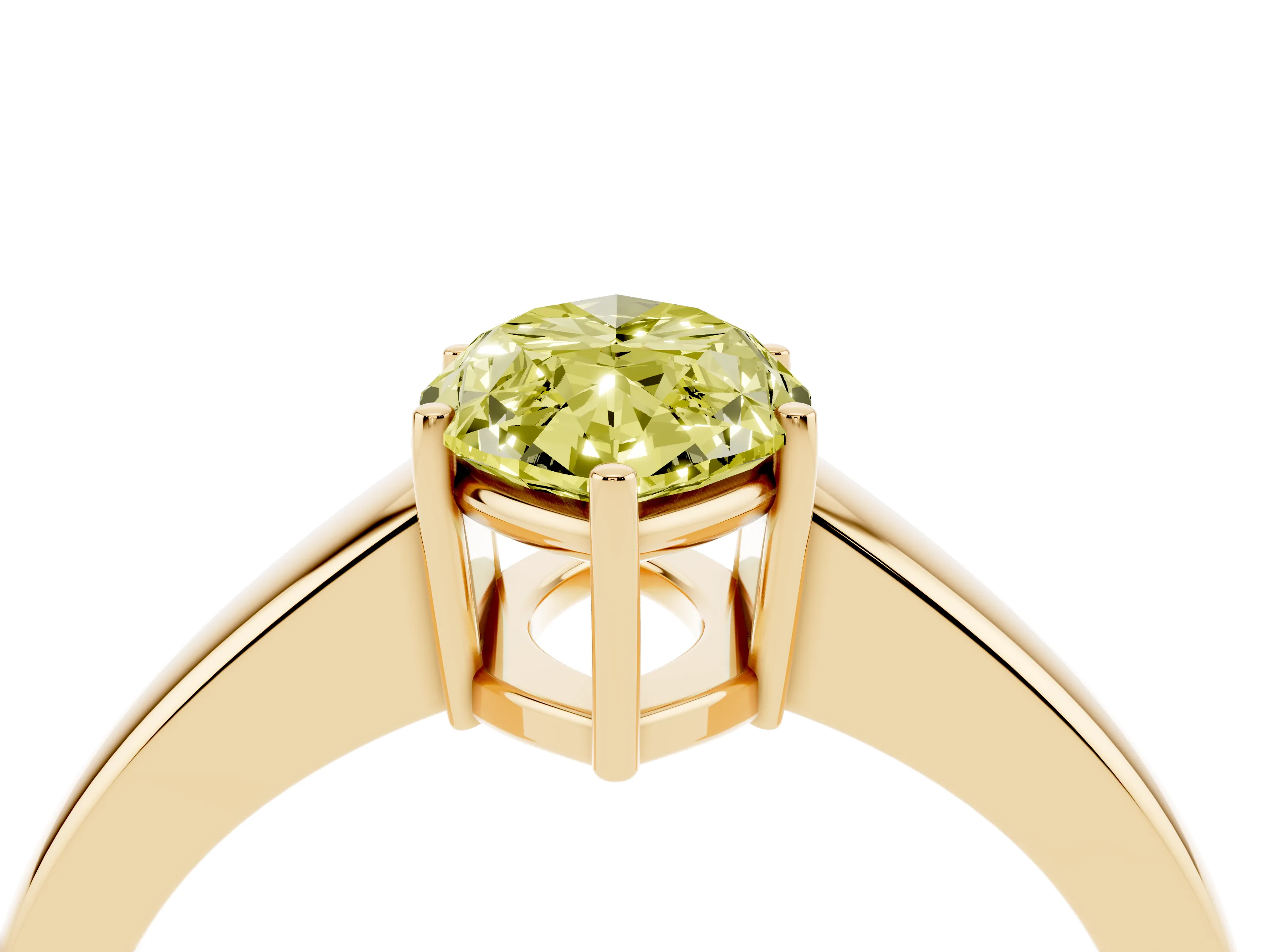Fancy Yellow Marquise Cut Diamond Solitaire Ring Set in Yellow gold with Tapered Band and Prong Setting