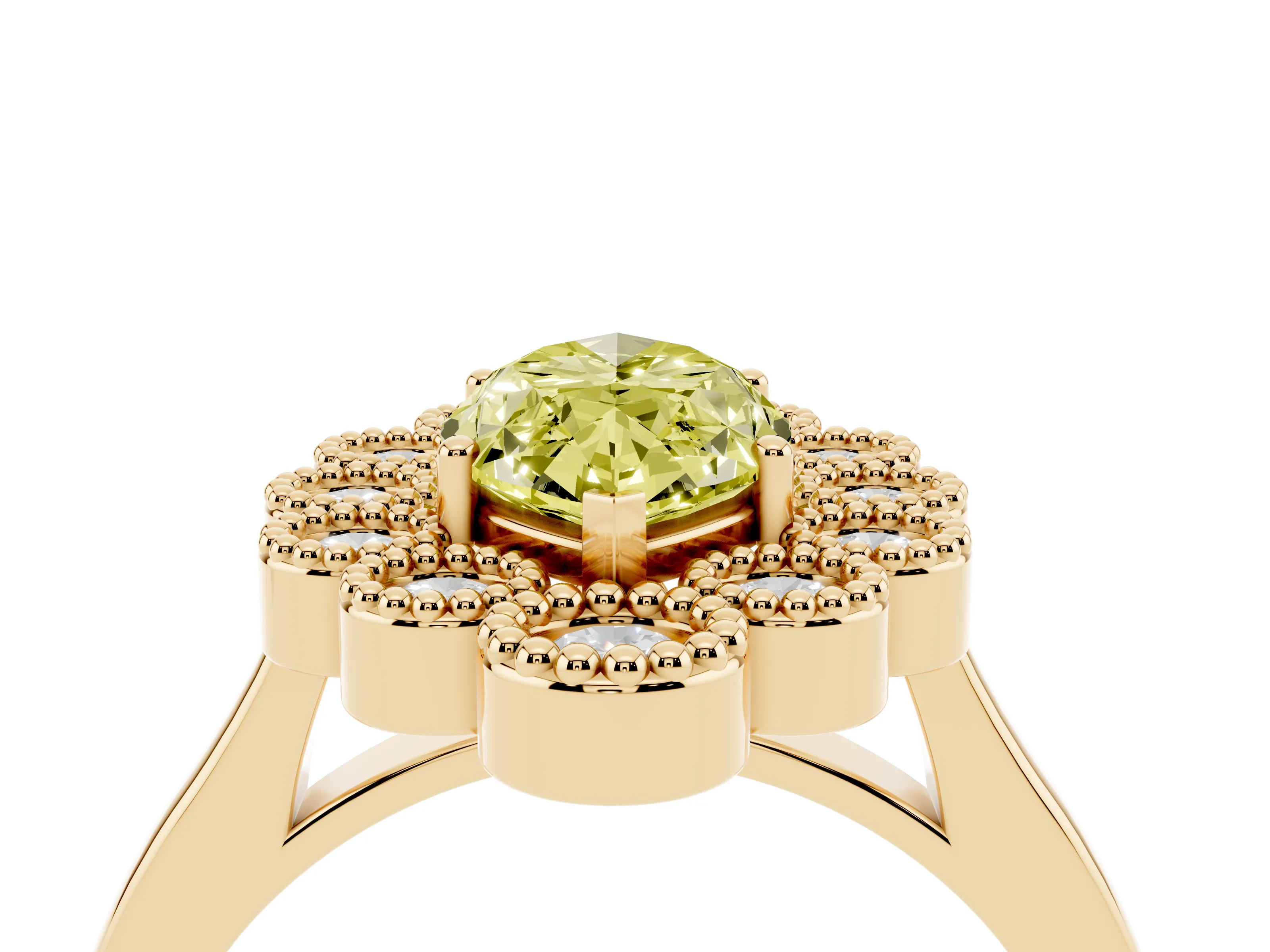 Fancy Yellow Marquise Cut Diamond Cluster Halo Ring Set in Yellow gold with Milgrain Bezel Accents and Plain Band