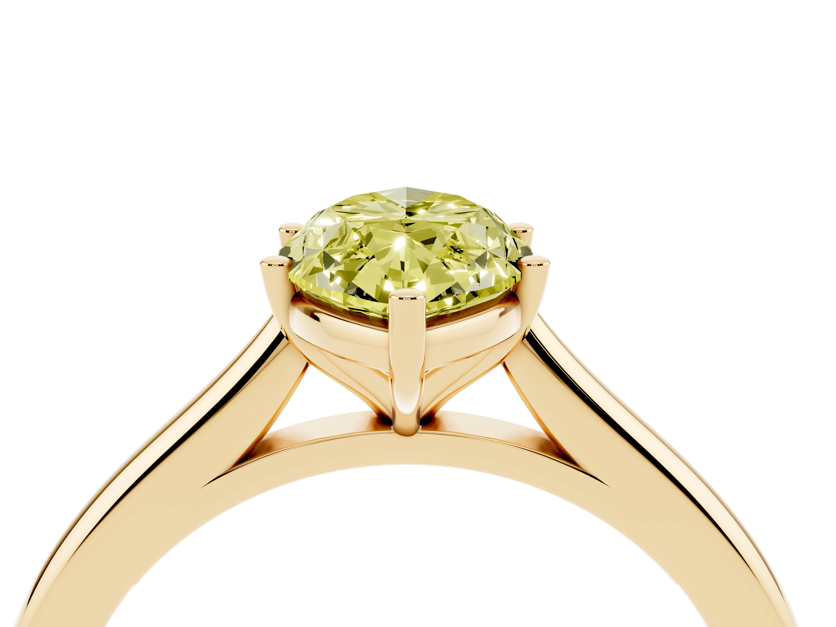 Fancy Yellow Marquise Cut Diamond Solitaire Ring Set in Yellow gold with Cathedral Band and Prong Setting