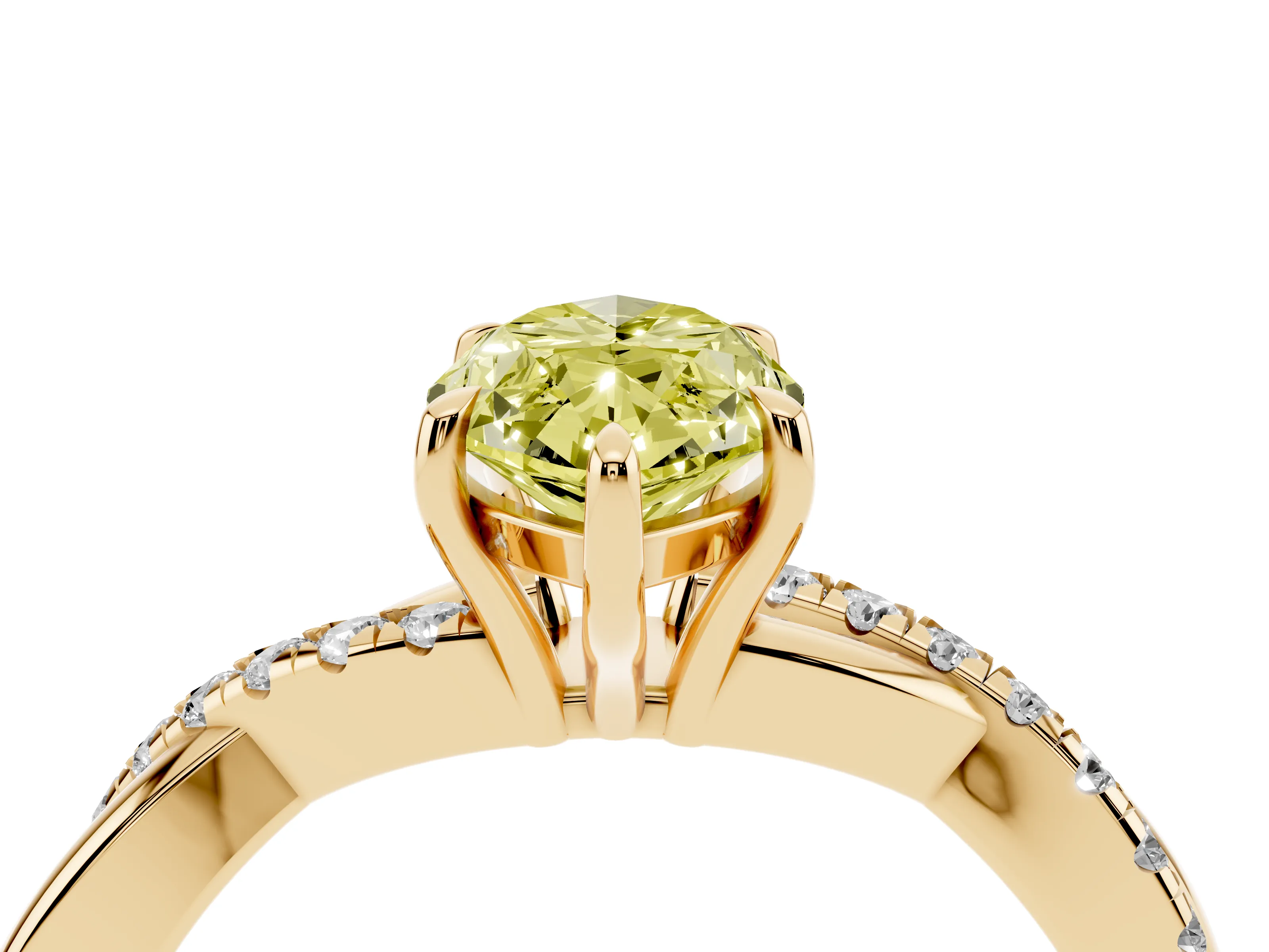 Fancy Yellow Marquise Cut Diamond Twisted Pavé Band Ring Set in Yellow gold with Prong Setting