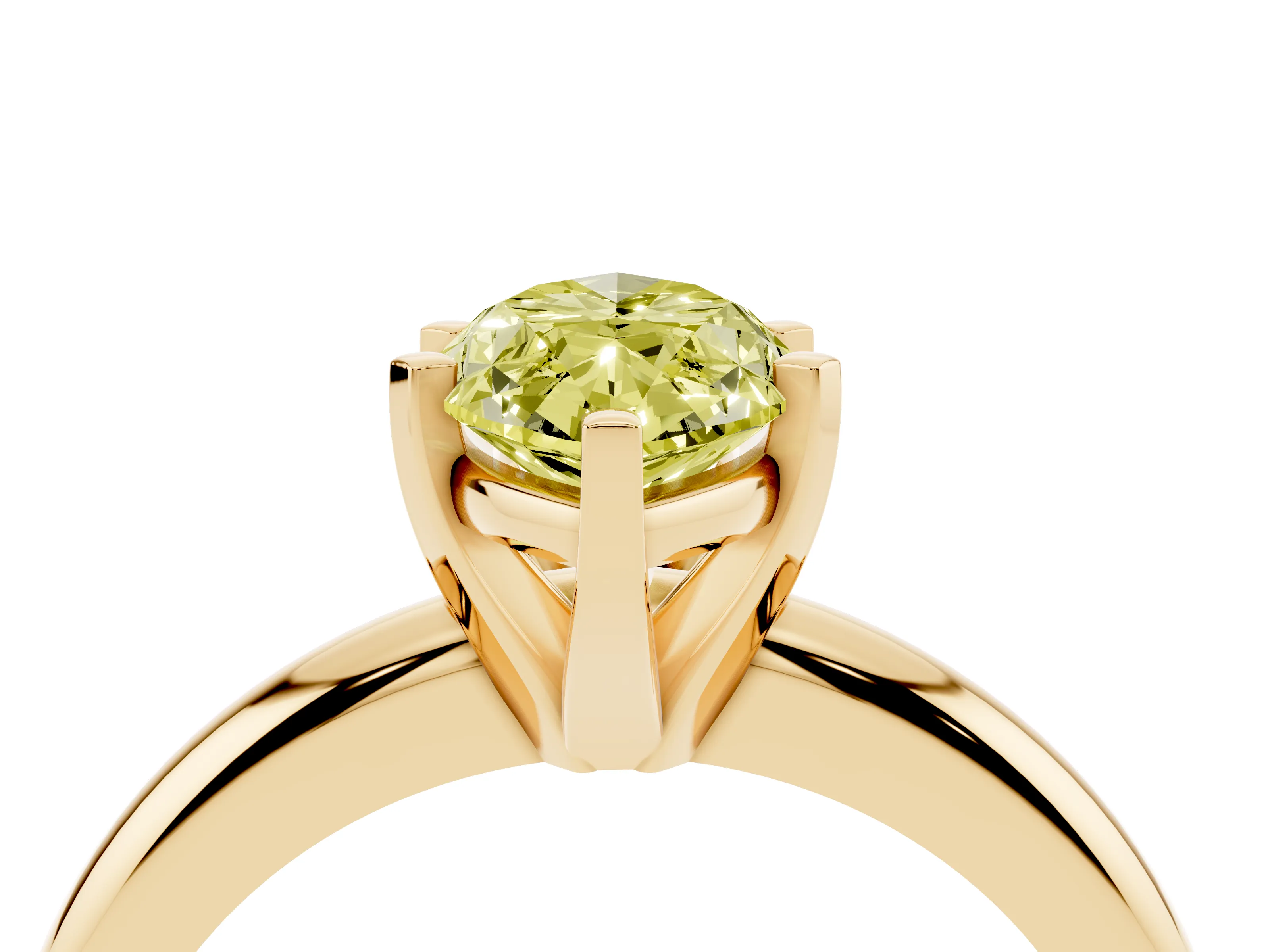 Fancy Yellow Marquise Cut Diamond Solitaire Engagement Ring Set in Yellow gold with Round Band and Prong Setting