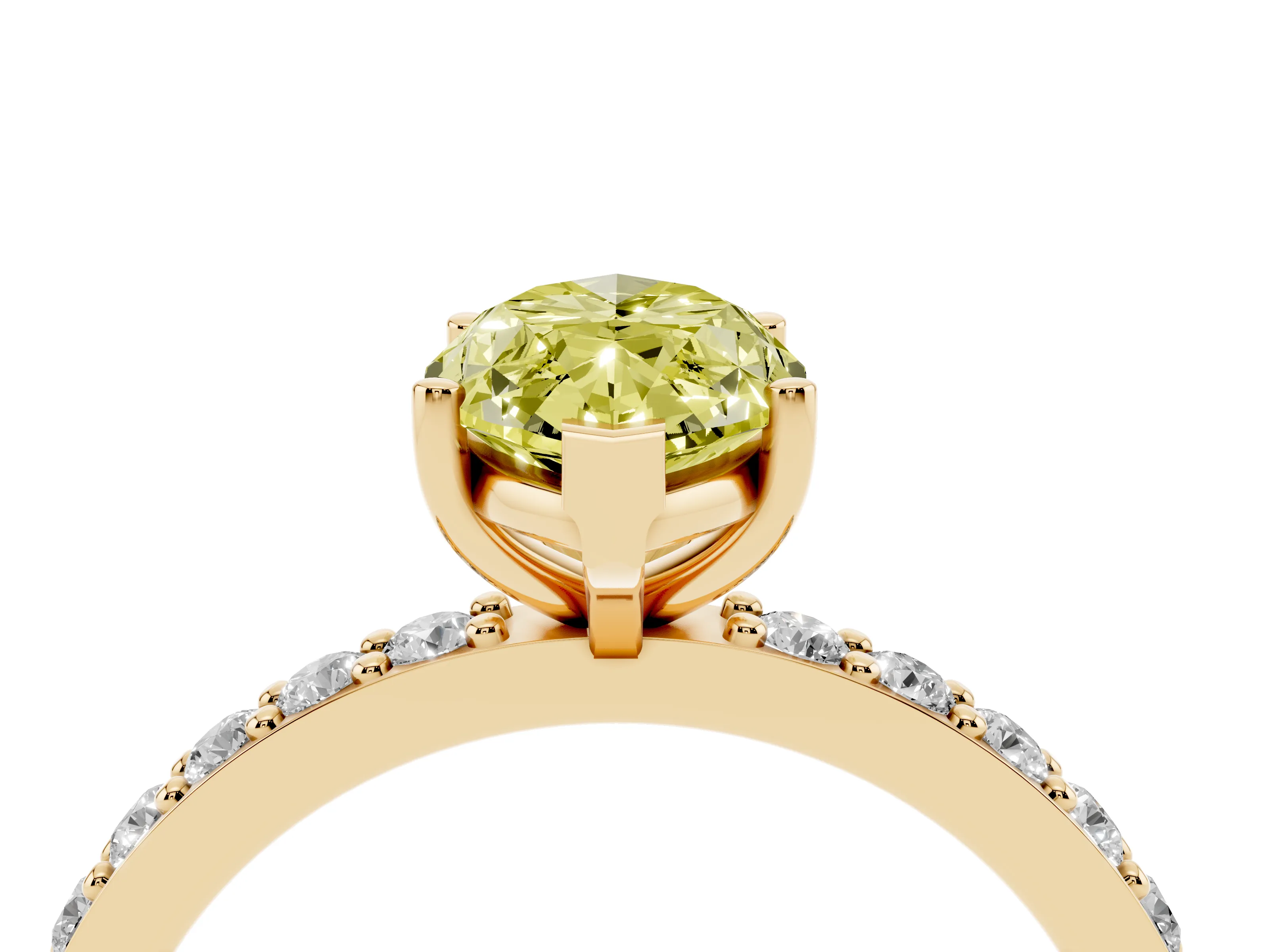 Fancy Yellow Marquise Cut Diamond Solitaire Set in Yellow gold with Round Pavé Band and Prong Setting