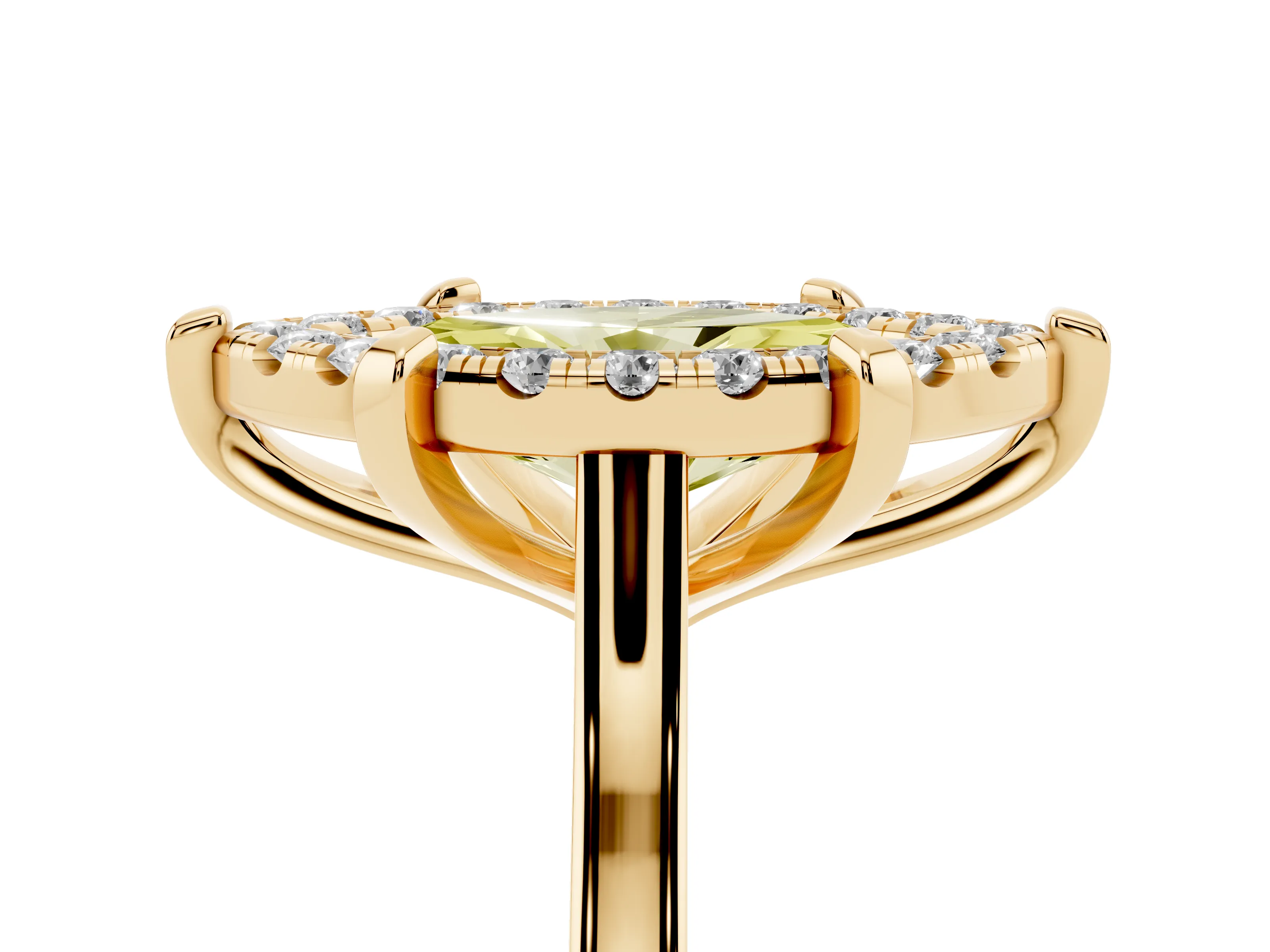 Fancy Yellow Marquise Cut Diamond Cluster Halo Solitaire Ring Set in Yellow gold with Prong Setting