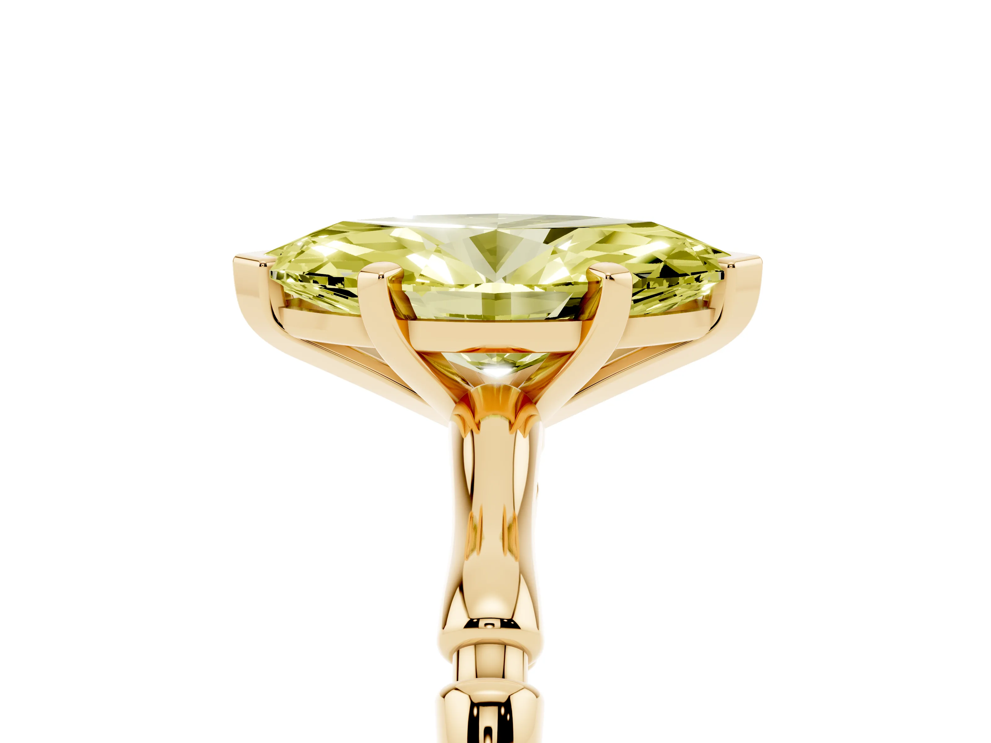 Fancy Yellow Marquise Cut Diamond Solitaire Ring Set in Yellow gold with Bamboo Band and Prong Setting