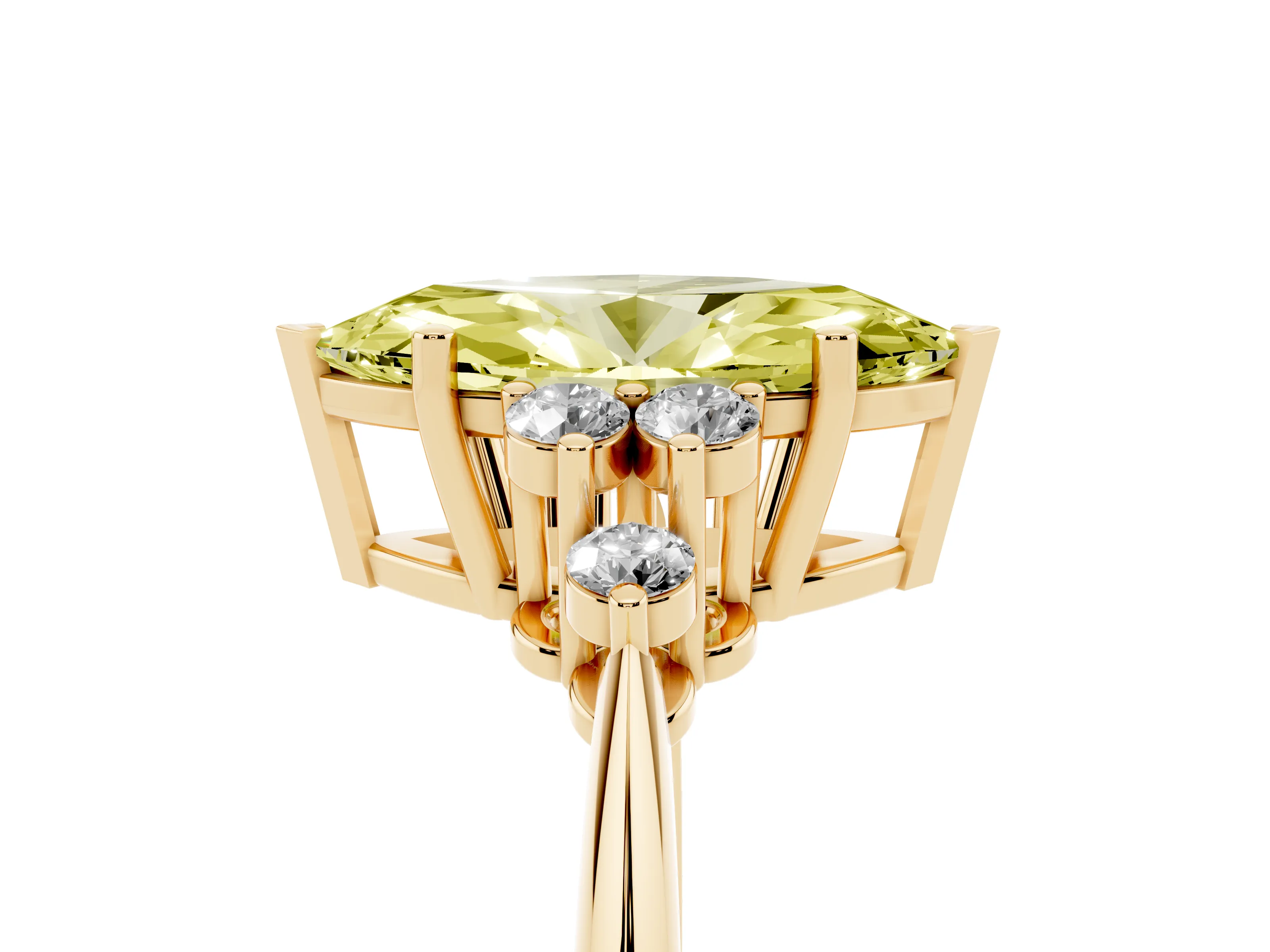 Fancy Yellow Marquise Cut Diamond Cluster Ring Set in Yellow gold with Plain Band and Prong Setting