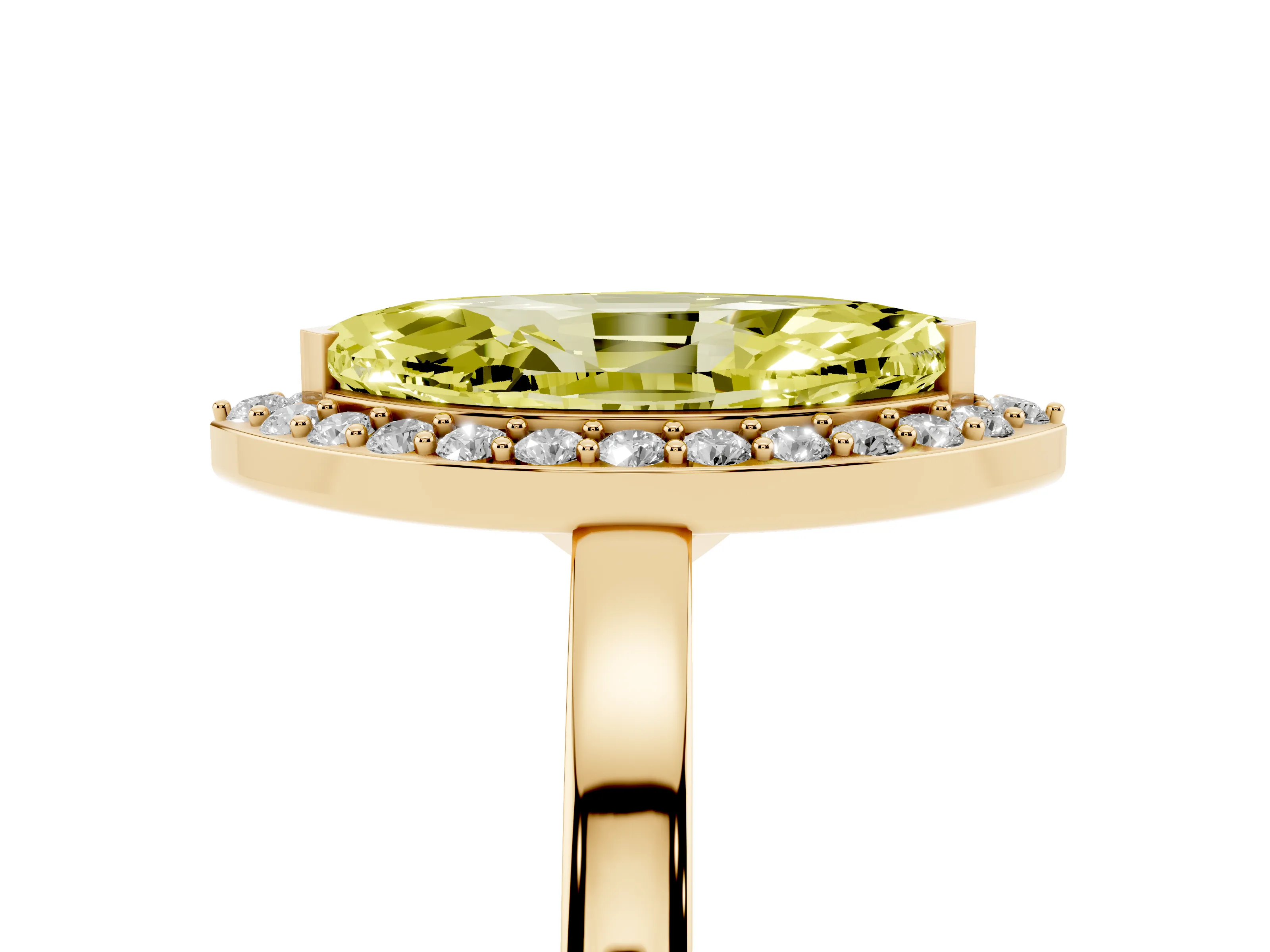 Fancy Yellow Marquise Cut Diamond Halo Ring Set in Yellow gold with Solitaire Band and Prong Setting