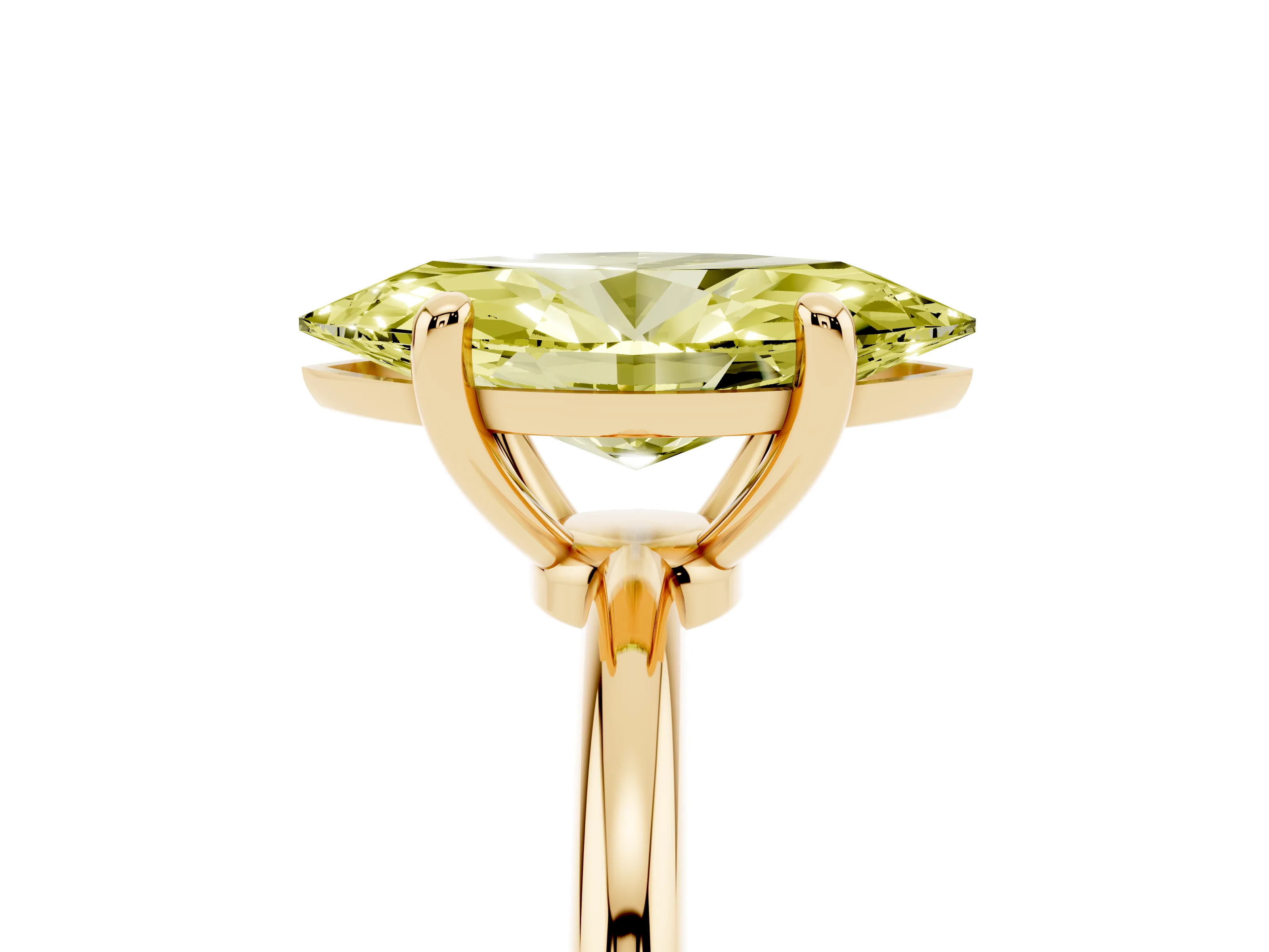 Fancy Yellow Marquise Cut Diamond Solitaire Ring Set in Yellow gold with Secure Prong Setting on a Classic Band