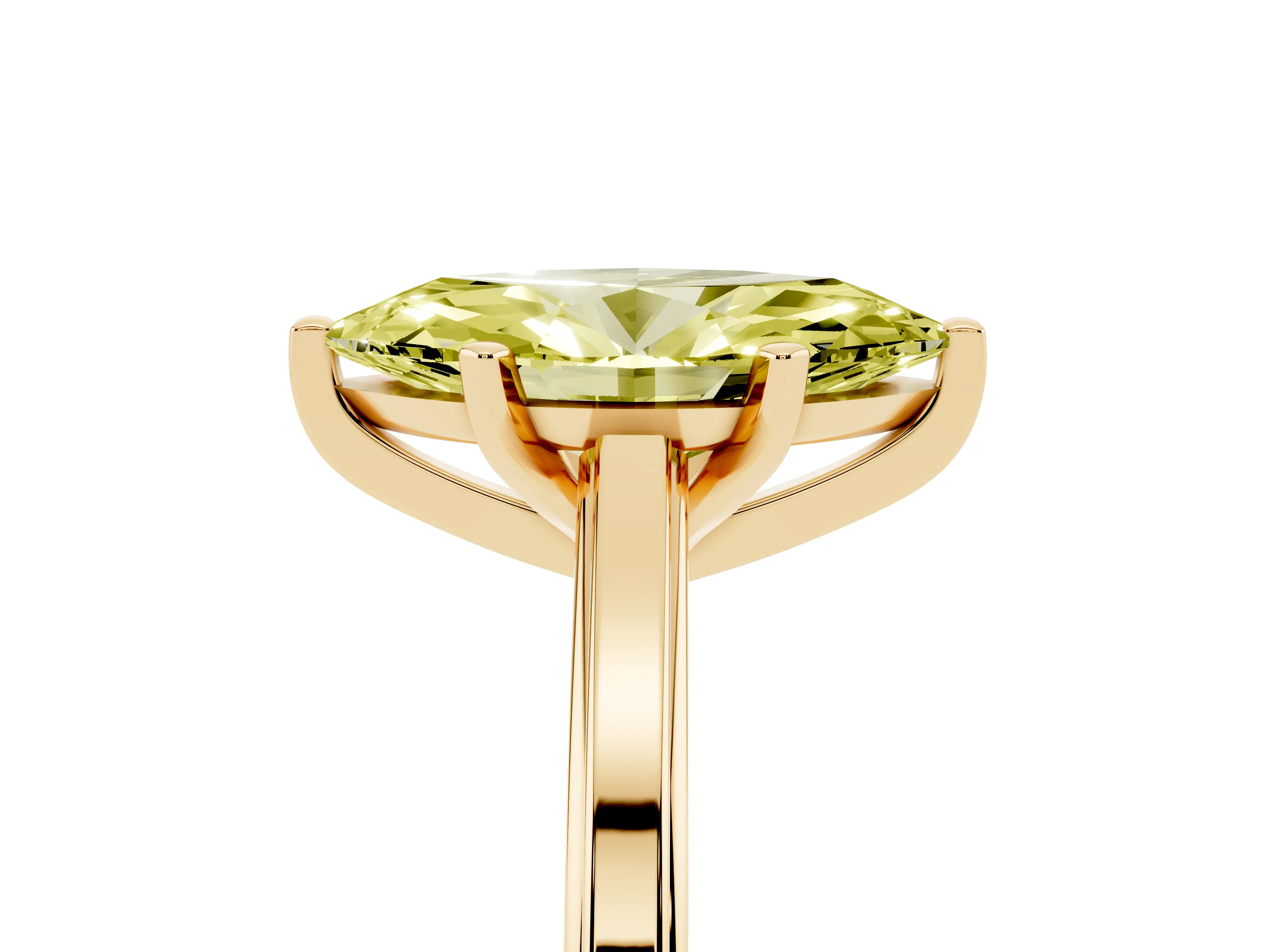 Fancy Yellow Marquise Cut Diamond Solitaire Ring Set in Yellow gold with Prong Setting and Classic Band