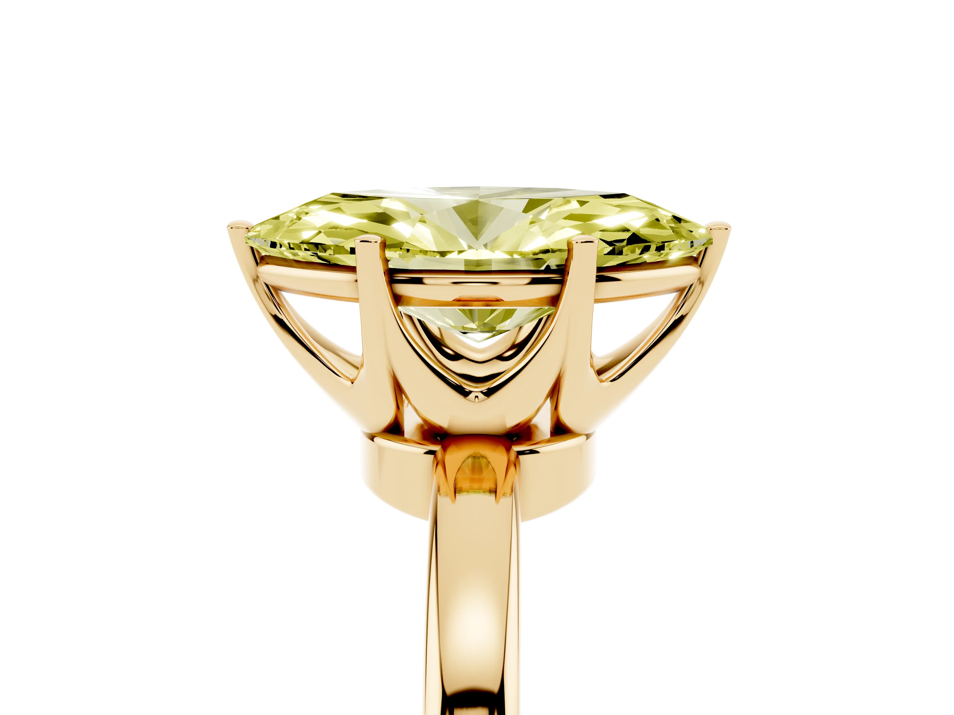 Fancy Yellow Marquise Cut Diamond Solitaire Ring Set in Yellow gold with Raised Prong Setting on a Classic Band
