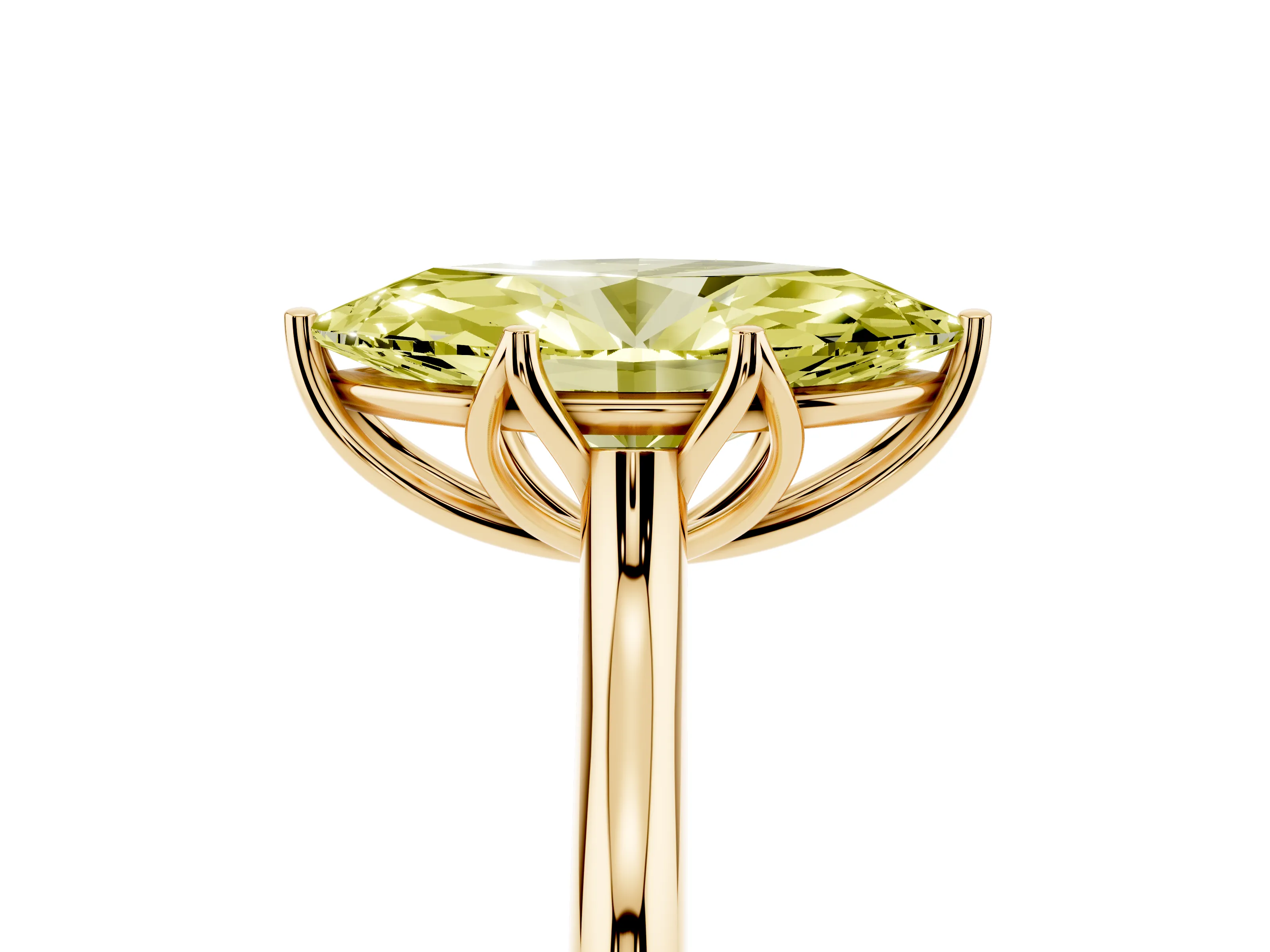 Fancy Yellow Marquise Cut Diamond Solitaire Cathedral Ring Set in Yellow gold with Prong Setting